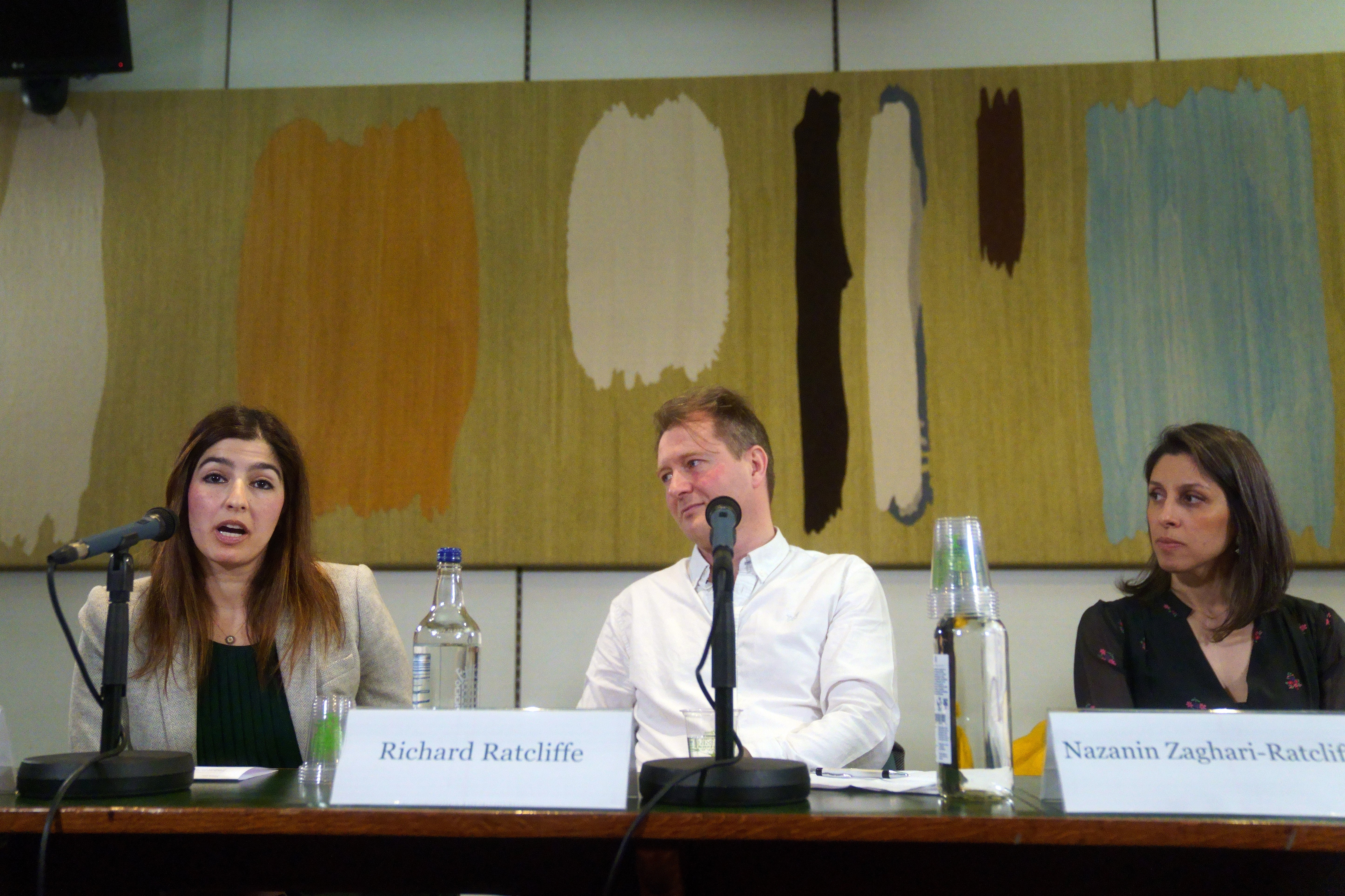 Roxanne with Nazanin Zaghari-Ratcliffe and Richard Ratcliffe at a press conference in March