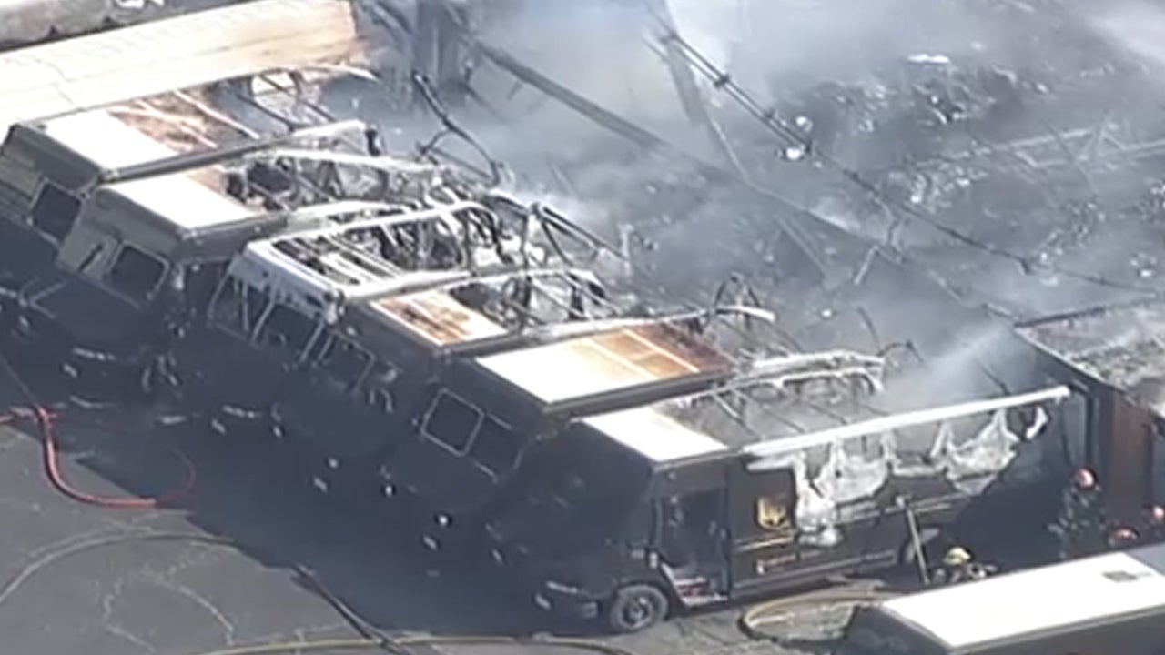 UPS trucks burned at a warehouse in California