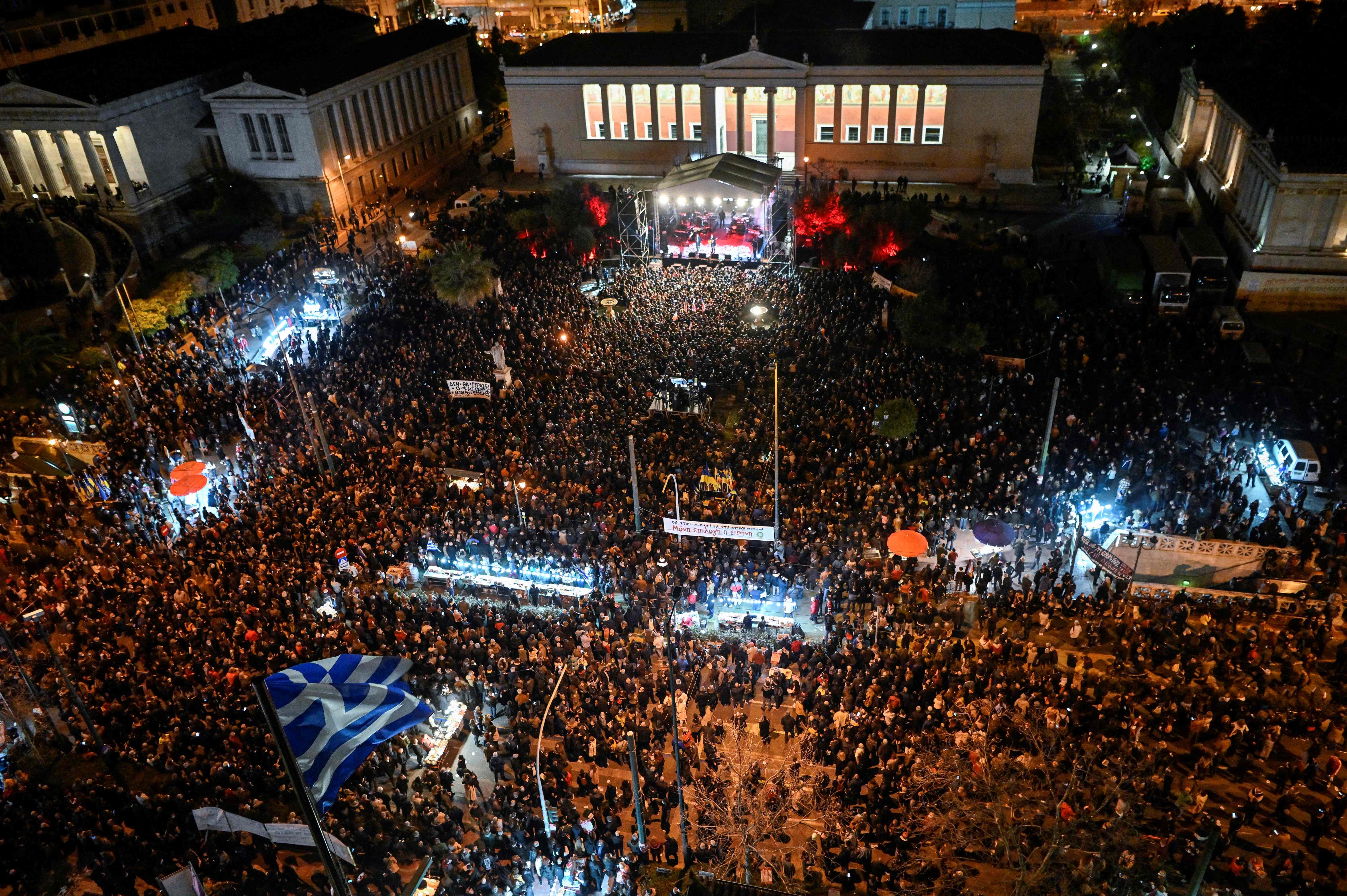 Spectators attend a concert held in Athens calling for peace after the Russian invasion of Ukraine