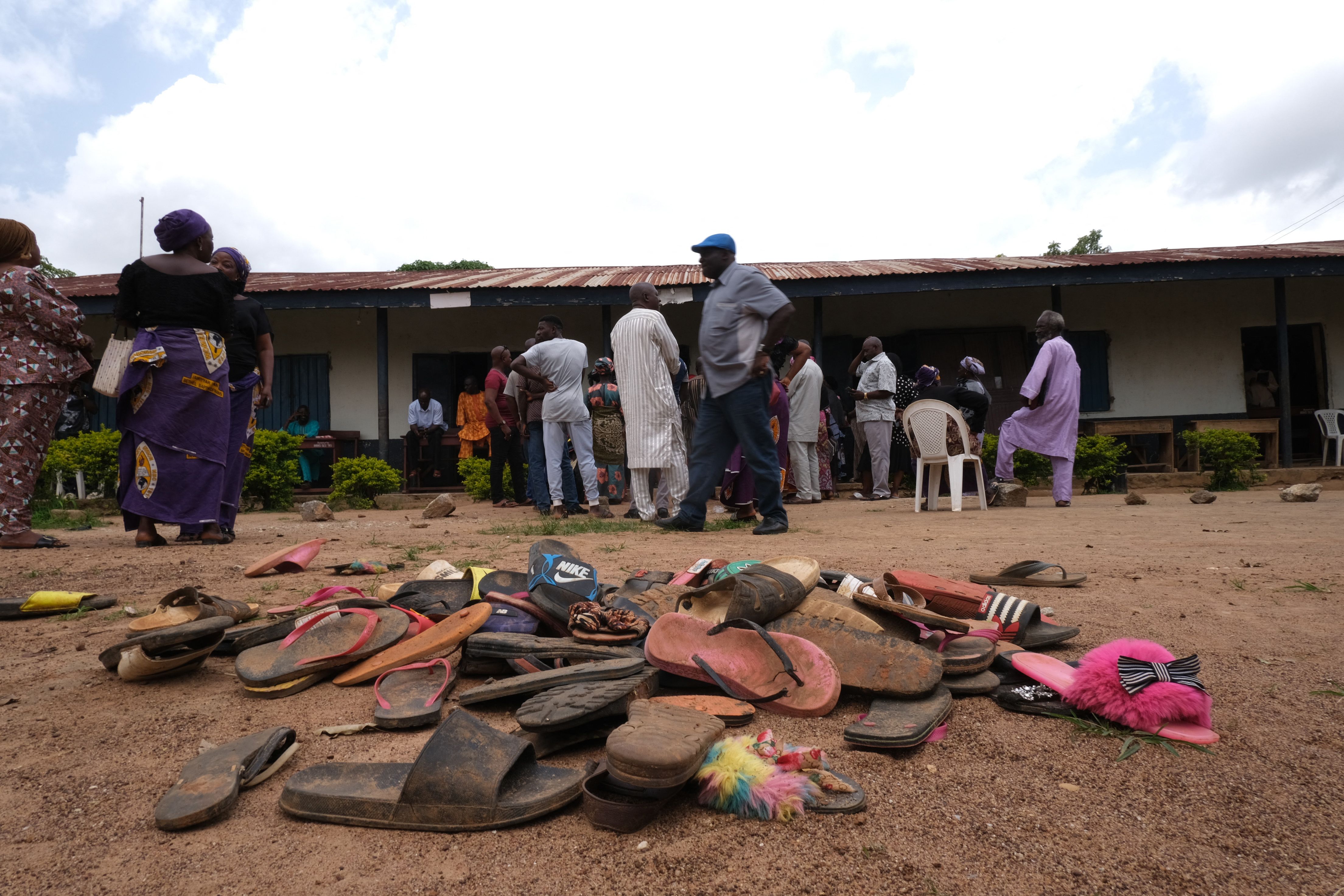 File photo: The remaining shoes of students of Bethel Baptist High School are seen inside the school premises as parents of abducted students wait for the return of their children whom were abducted by gunmen in Kaduna, northwest Nigeria, 14 July 2021