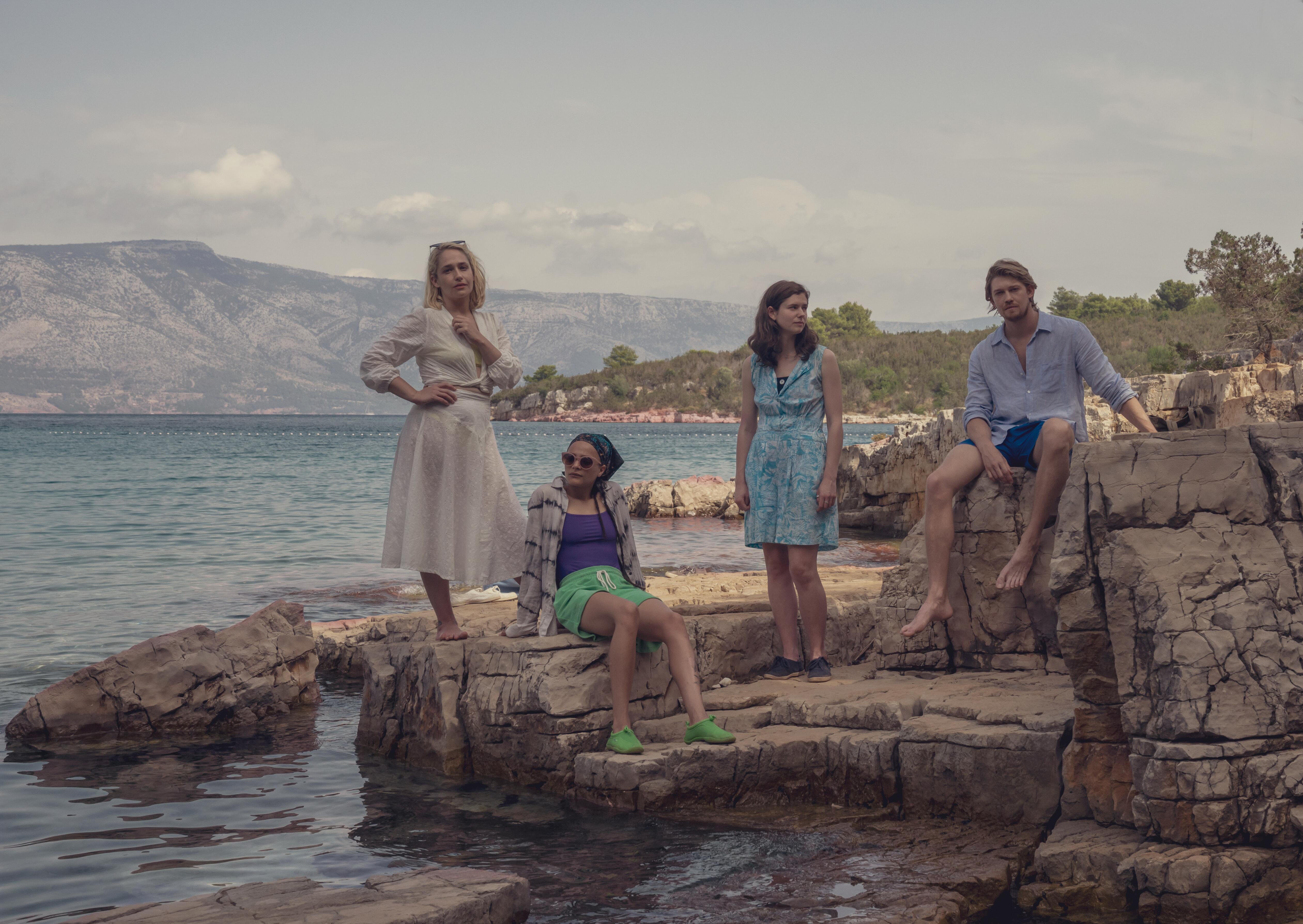 (L-R) Jemima Kirke, Sasha Lane, Alison Oliver and Joe Alwyn star as the central quartet in Conversations with Friends