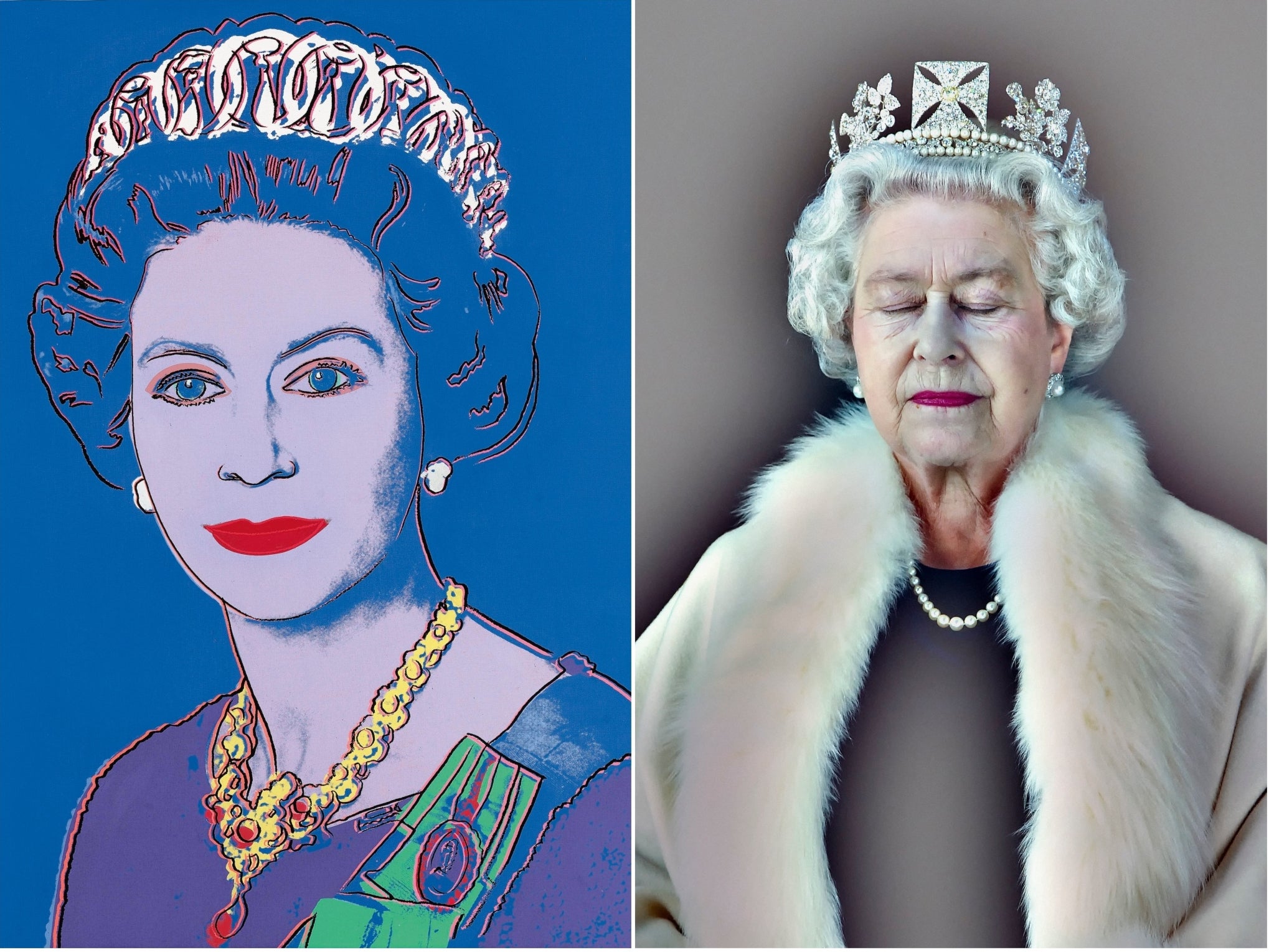 Portraits of the Queen by Andy Warhol (left) and Chris Levine (right)