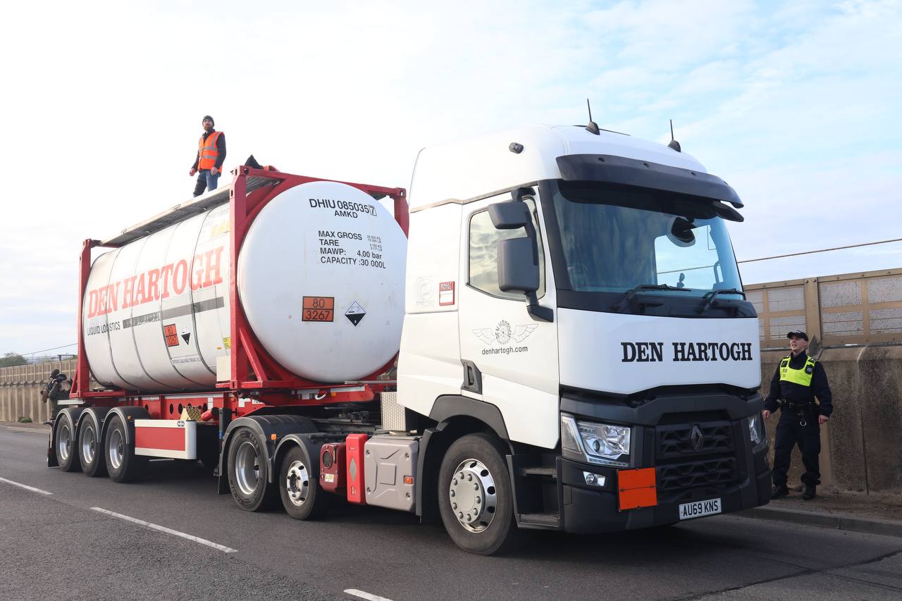 Protesters on top of tankers in Essex