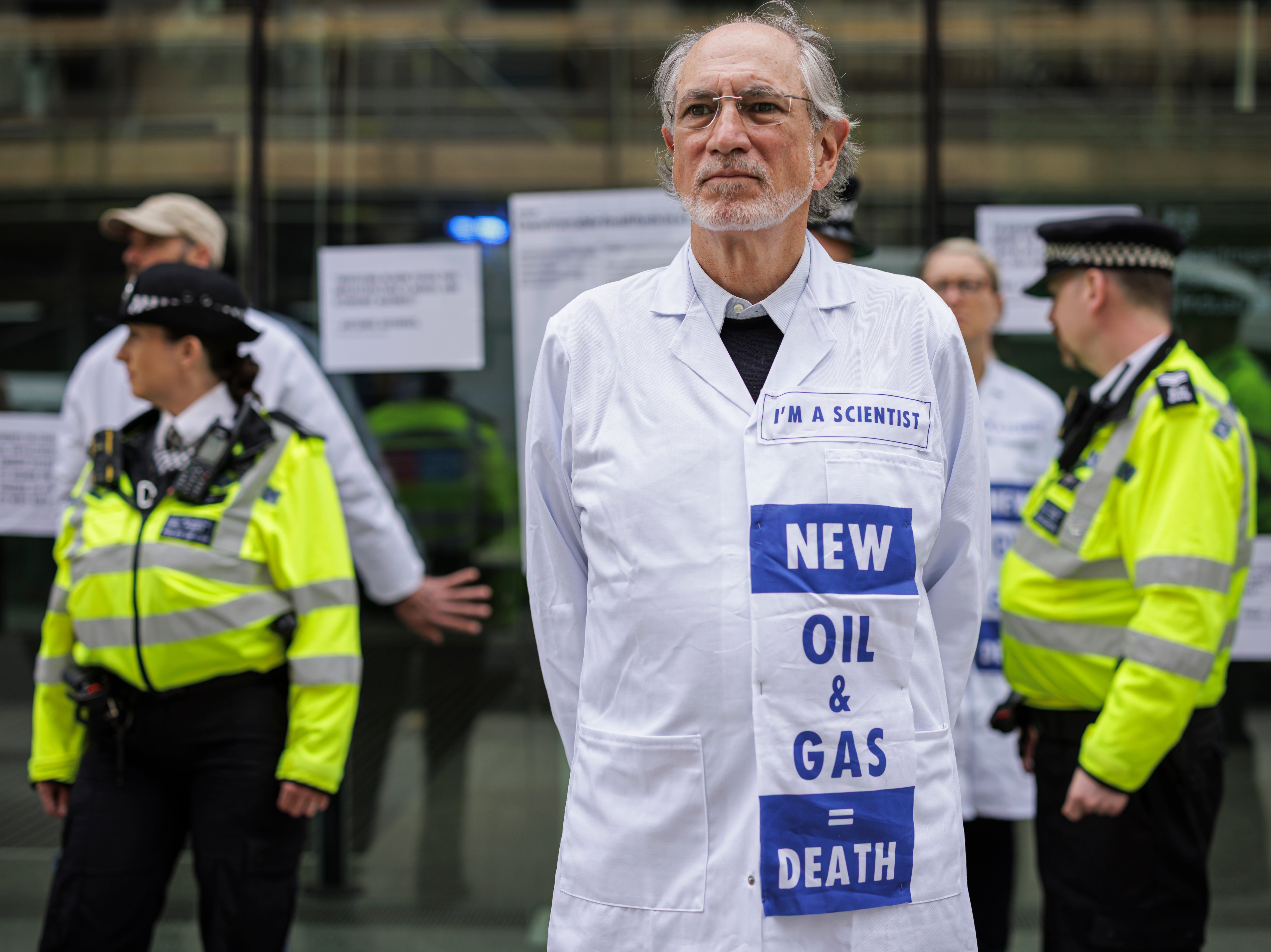 Extinction Rebellion activists protesting outside the Department for Business, Energy, and Industrial Strategy