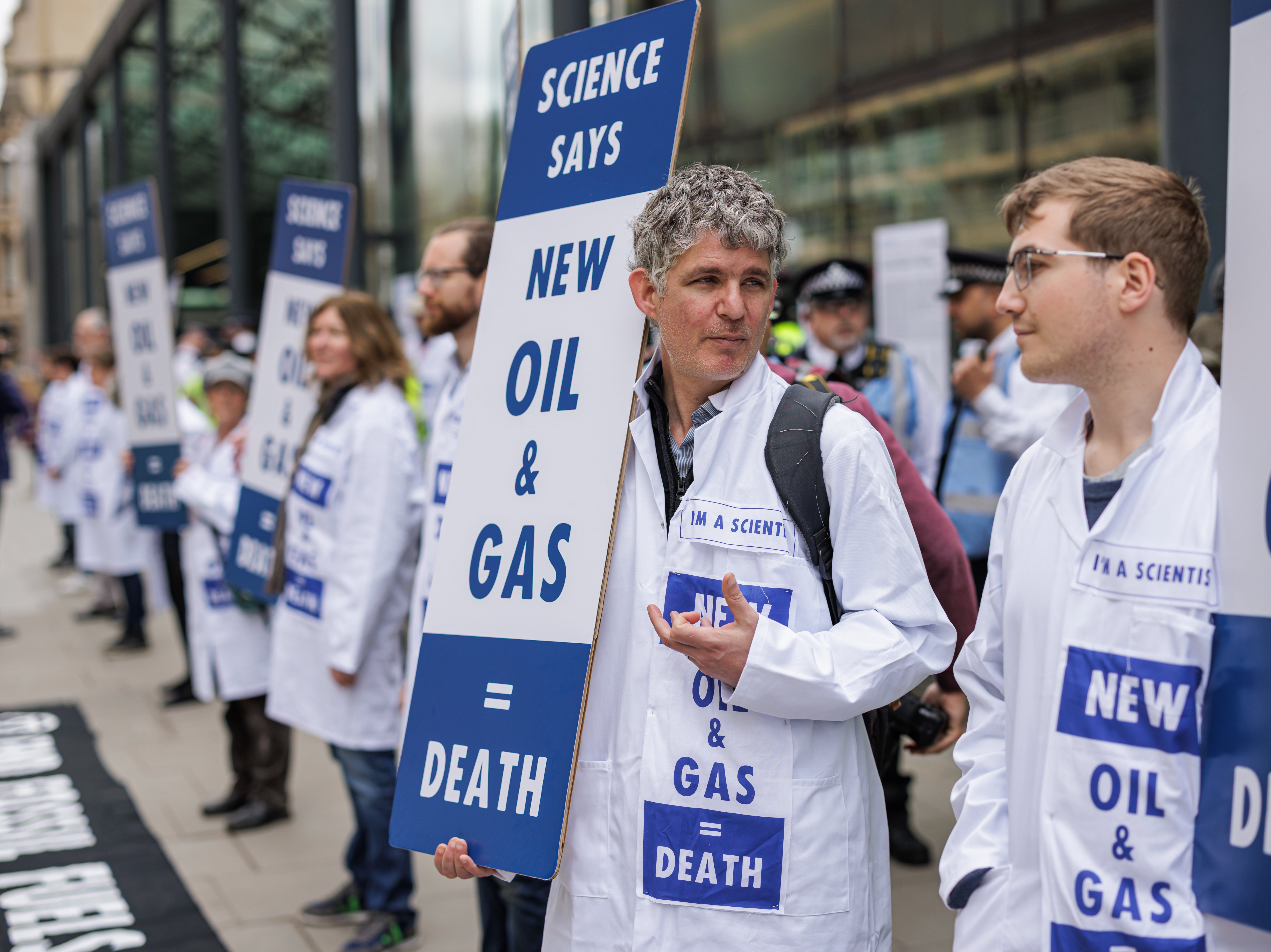 Extinction Rebellion activists protesting outside the Department for Business, Energy, and Industrial Strategy