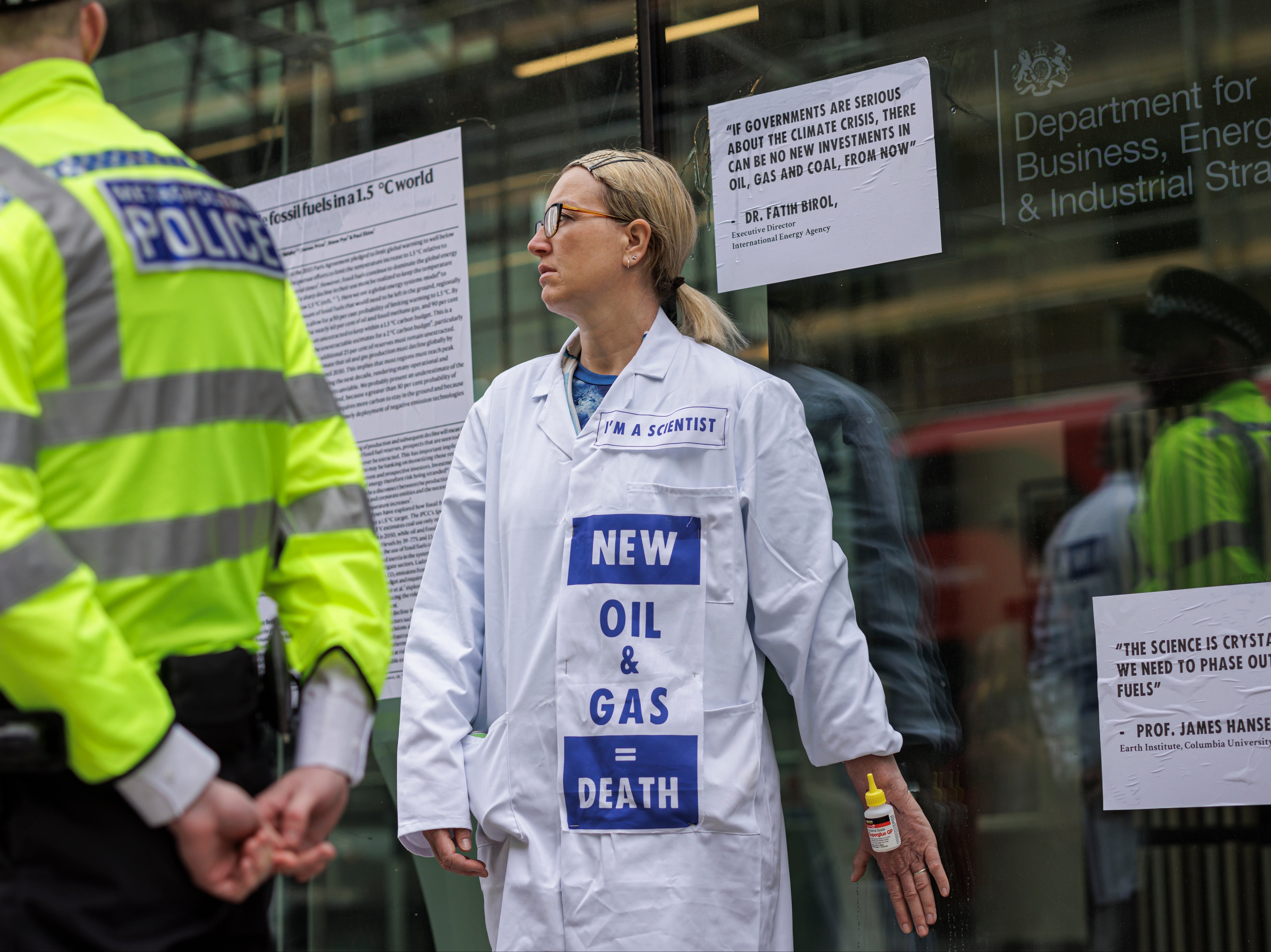 Extinction Rebellion activists protesting outside the Department for Business, Energy, and Industrial Strategy