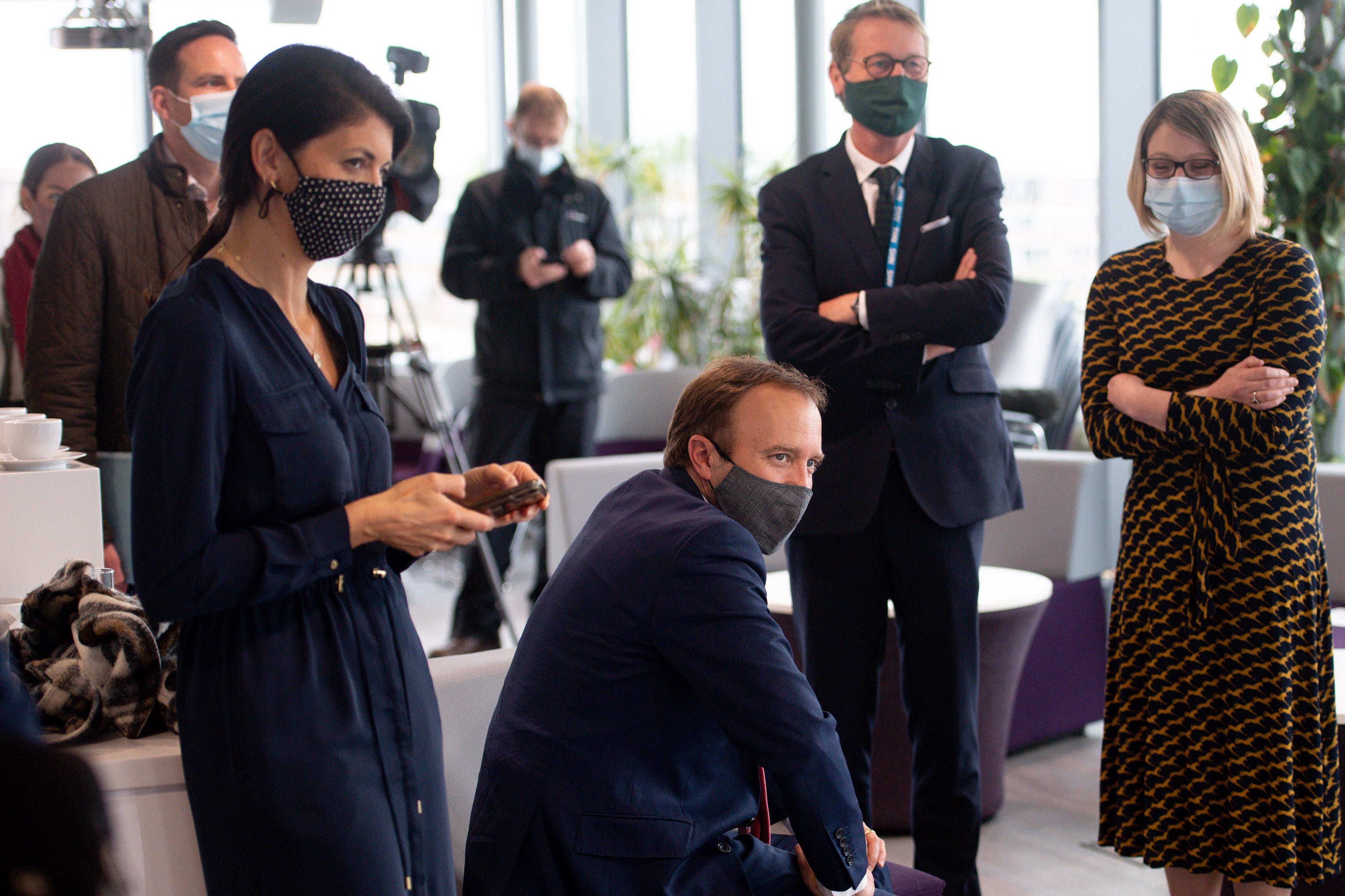 May 2021 photo of Matt Hancock with adviser Gina Coladangelo, left, at the launch of Pfizer’s Vaccine Centre of Excellence at the University of Bristol