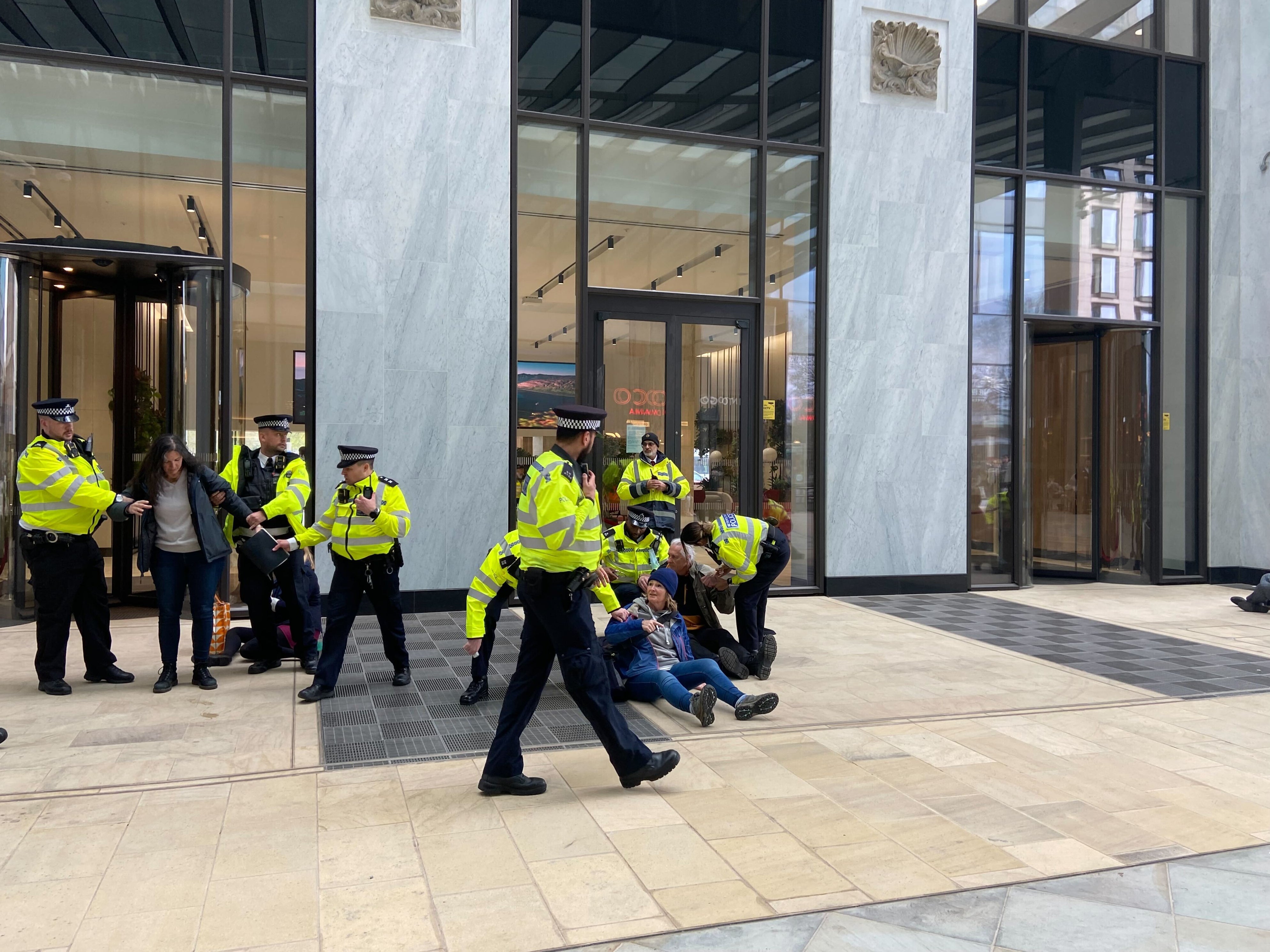 Extinction Rebellion protesters outside the Shell building