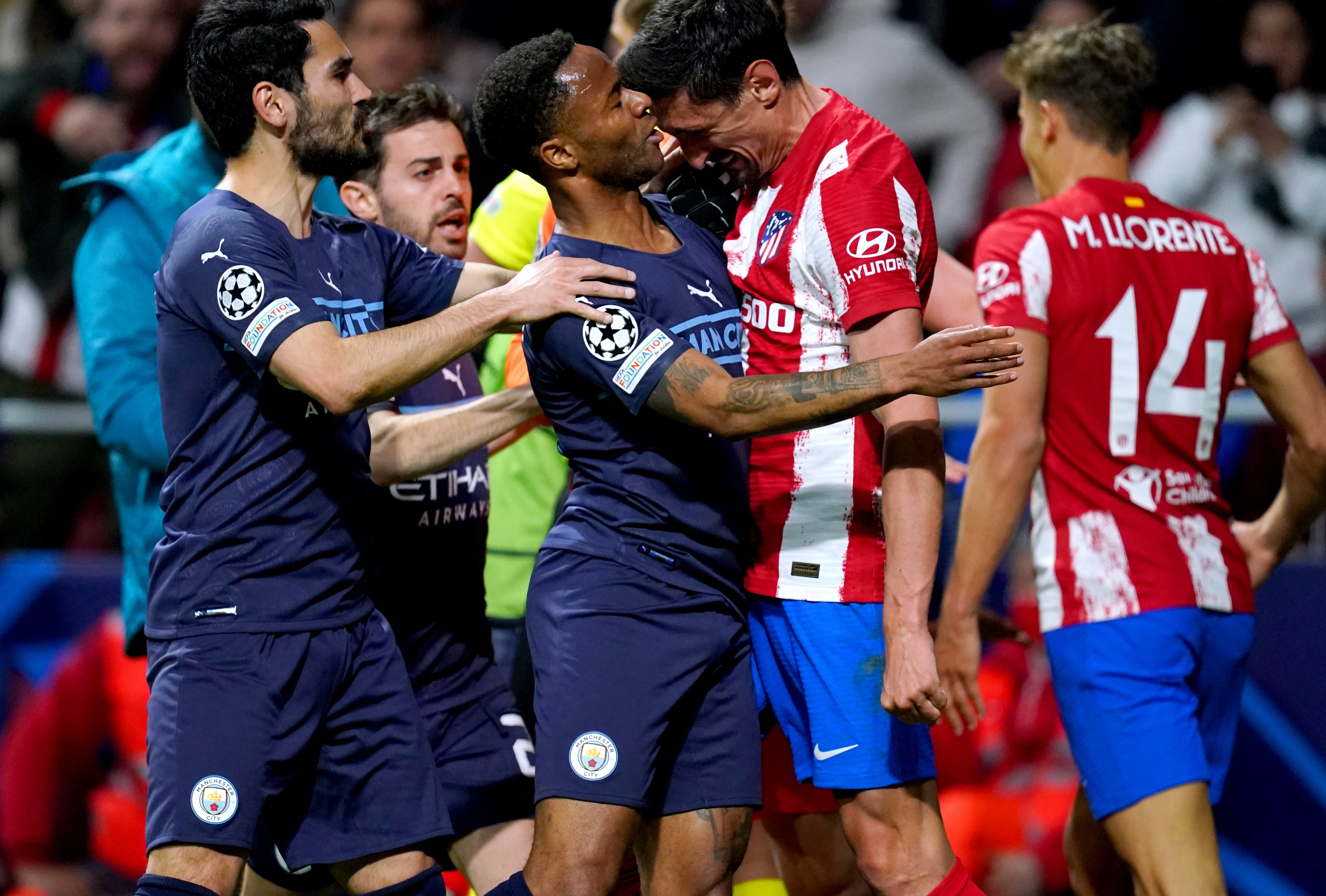 Stefan Savic appeared to headbutt Raheem Sterling as players from both teams clashed (Nick Potts/PA)