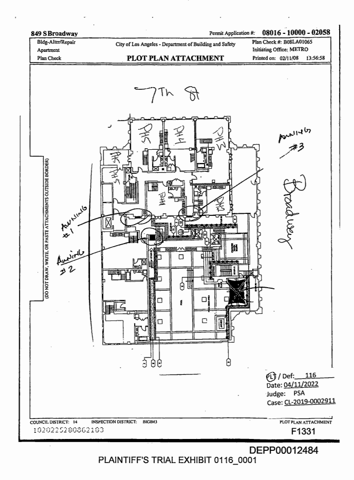 A floor plan of the penthouse level of the Eastern Columbia Building in Downtown Los Angeles where Johnny Depp owned all five units