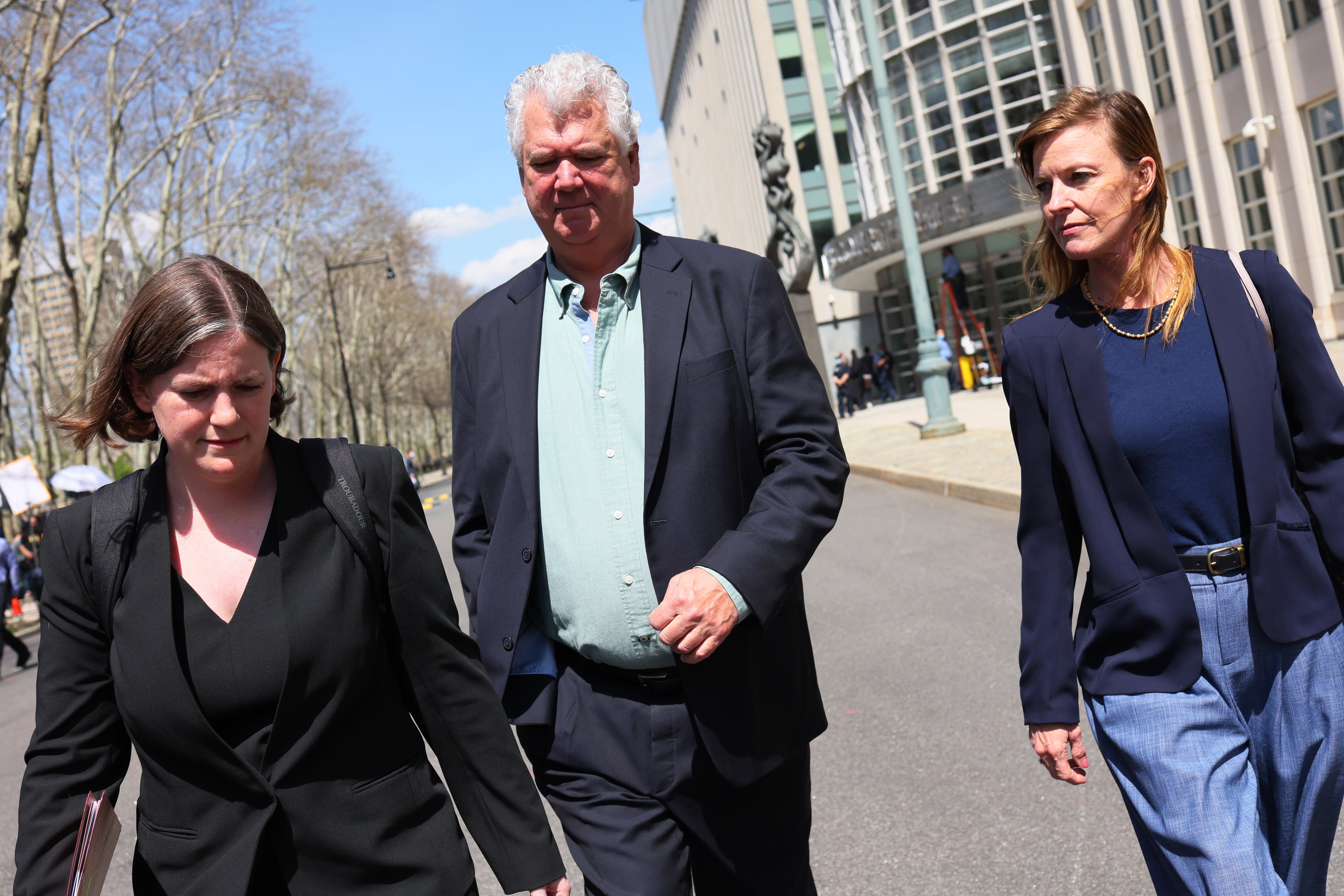 Mia Eisner-Grynberg and Deirdre von Dornum, both of Federal Defenders of New York and lawyers for mass shooting suspect Frank James, leave after court appearance