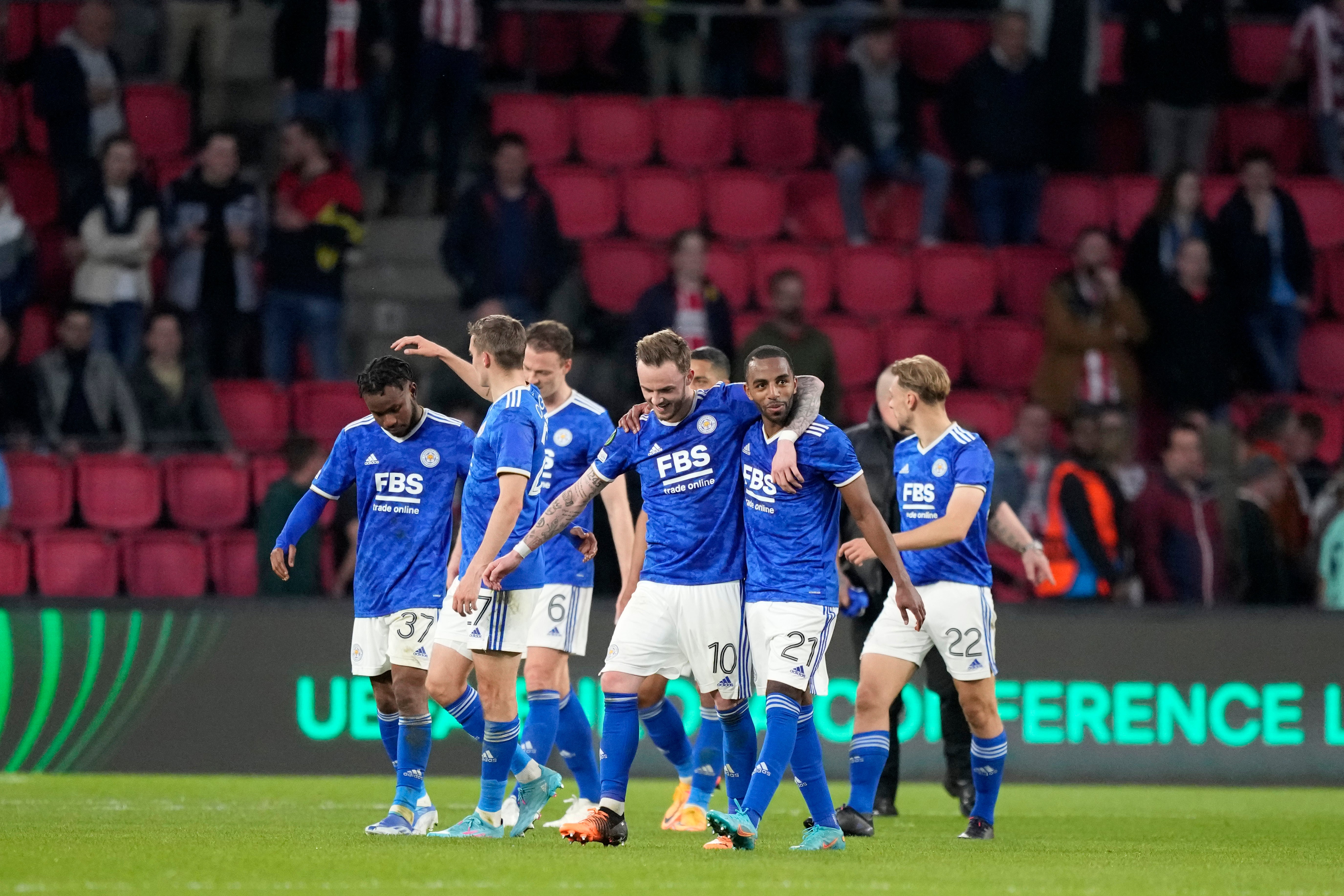 Leicester celebrated a late winner (Peter Dejong/AP)