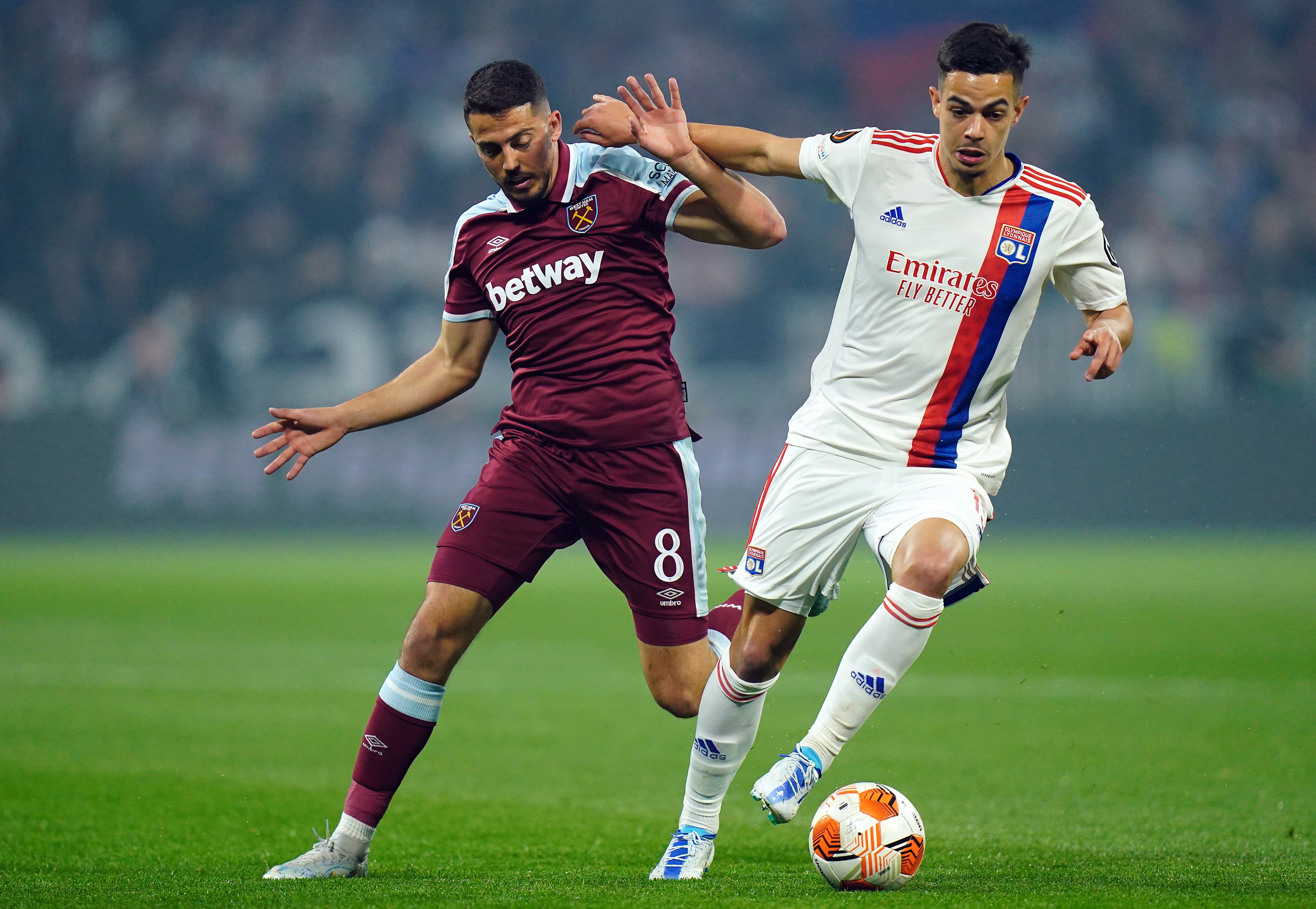 Pablo Fornals, pictured tangling with Lyon’s Romain Faivre, was delighted with Thursday evening’s work (Adam Davy.PA)