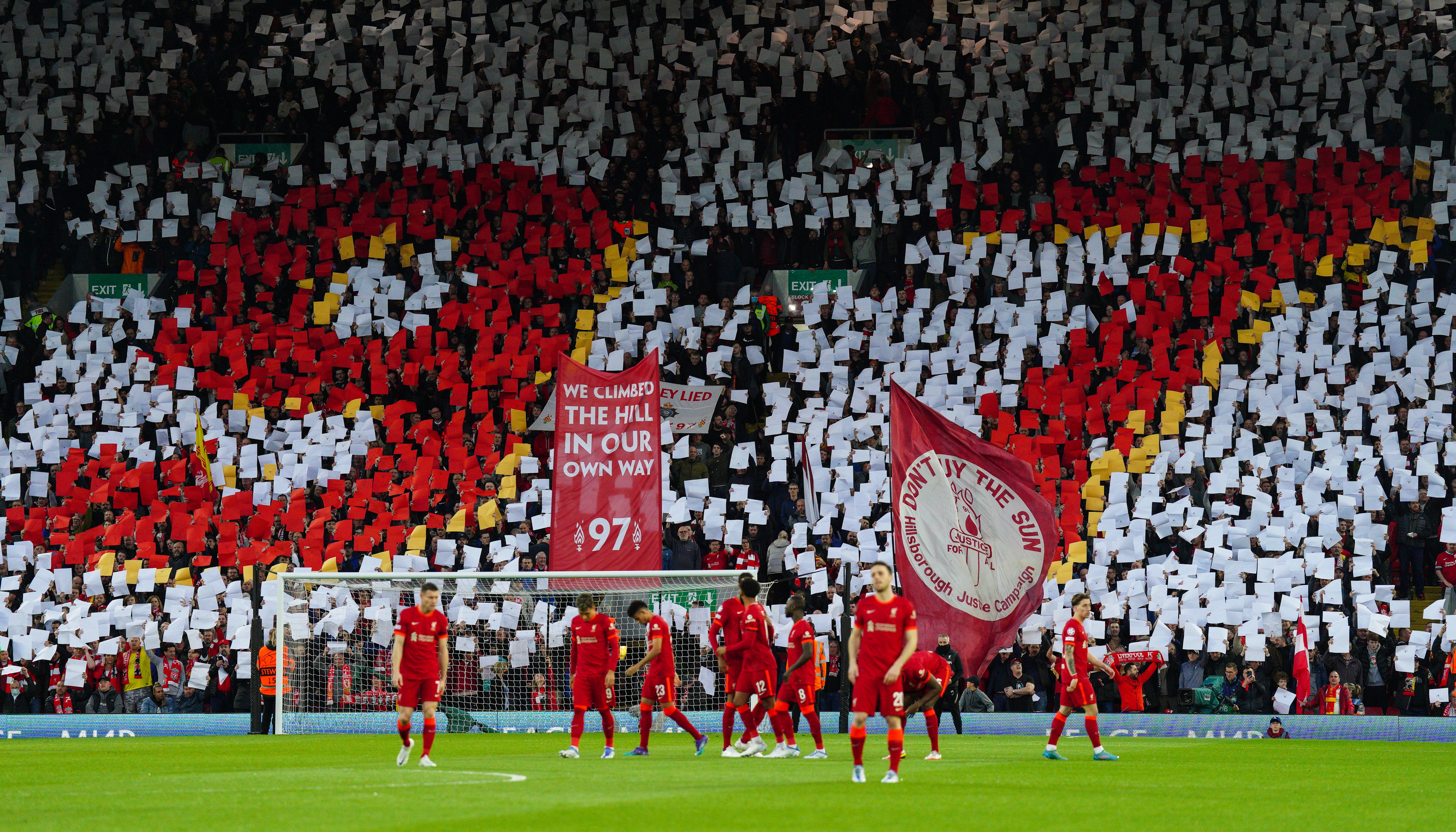 A tribute to the 97 Hillsborough victims at Anfield (Peter Byrne/PA)