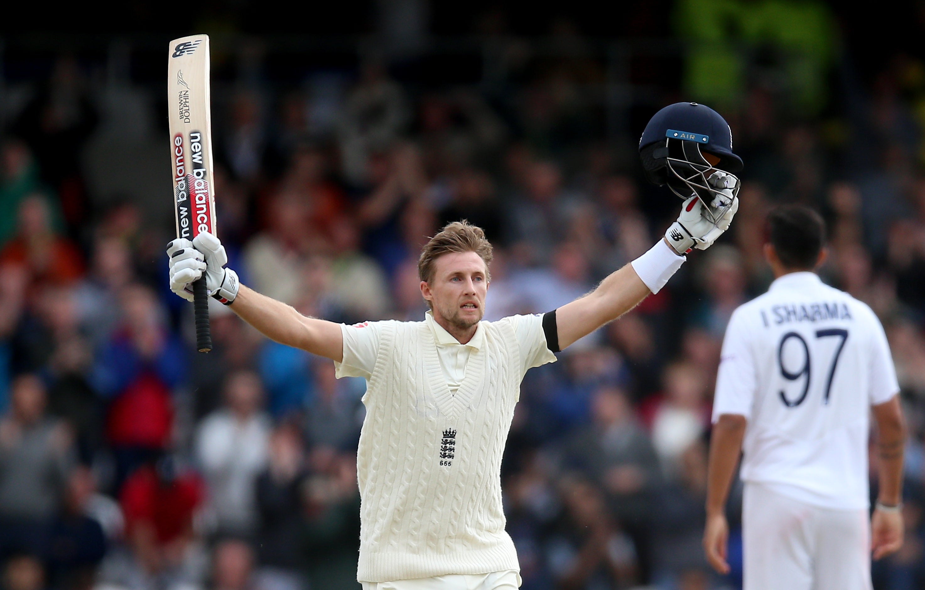 Joe Root celebrates a century at Headingley (Nigel French/PA)