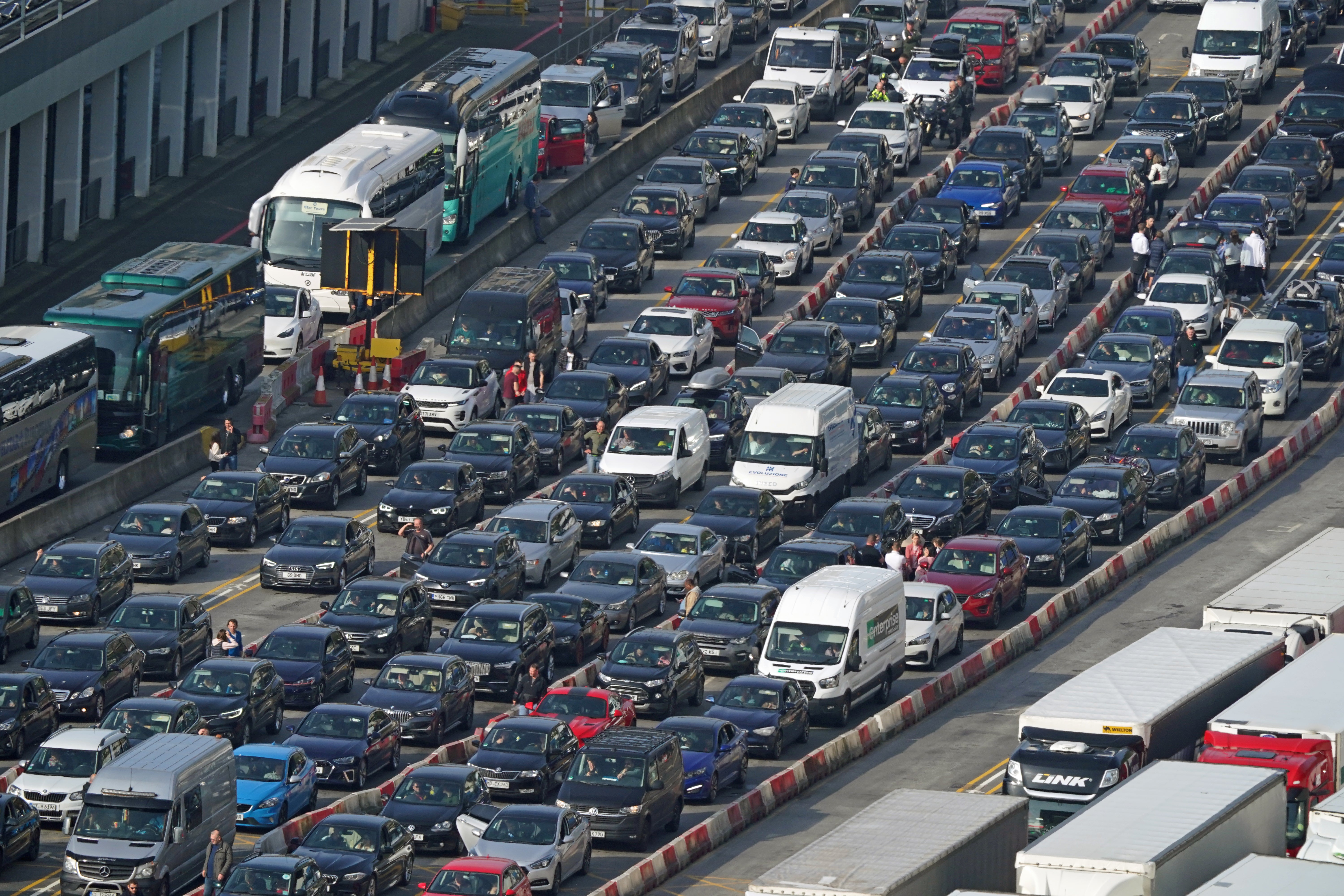 Gridlock: lines of cars wait to make the crossing to Calais on Good Friday