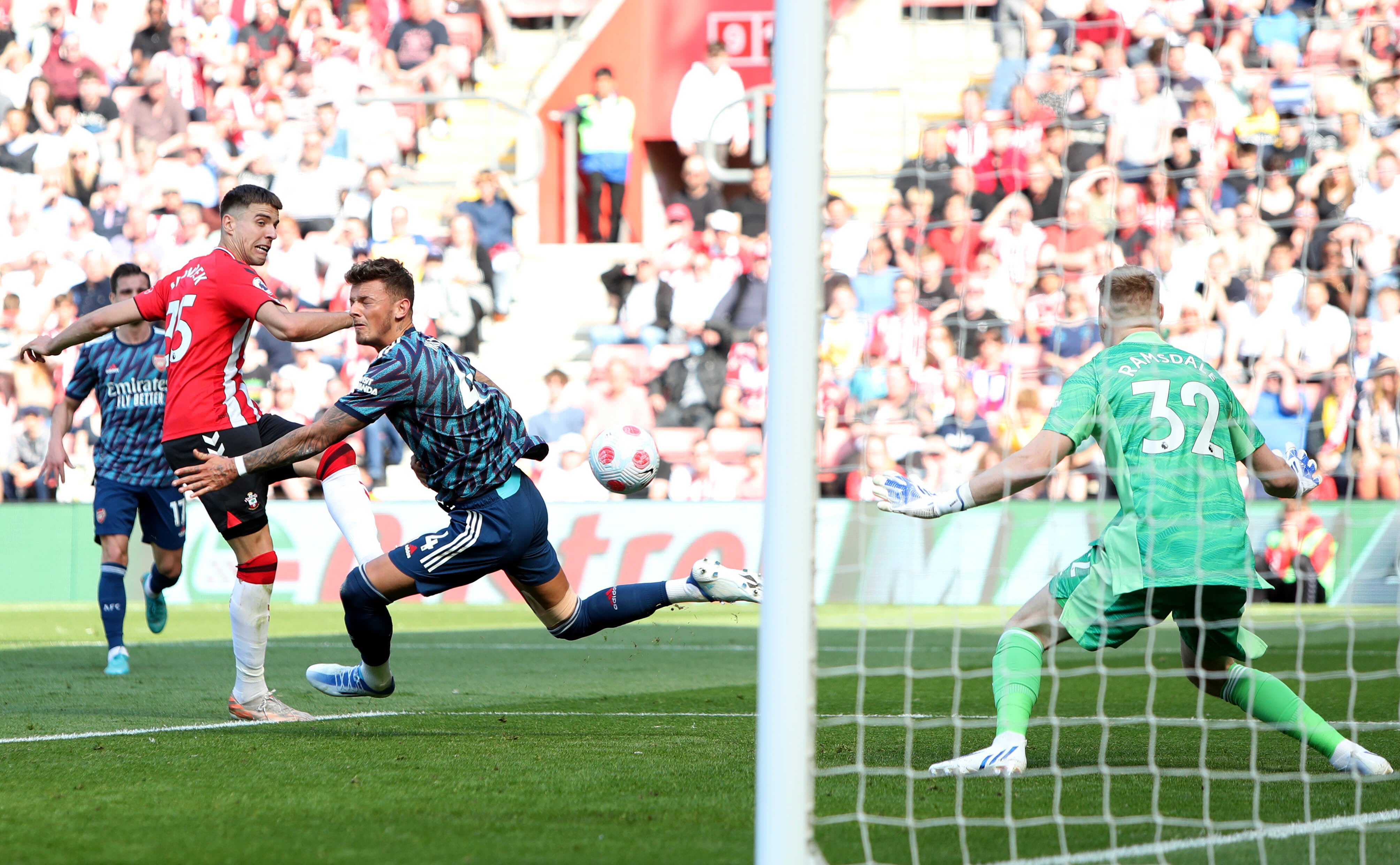 Southampton’s Jan Bednarek (left) scores his side’s winner against Arsenal (Kieran Cleeves/PA)