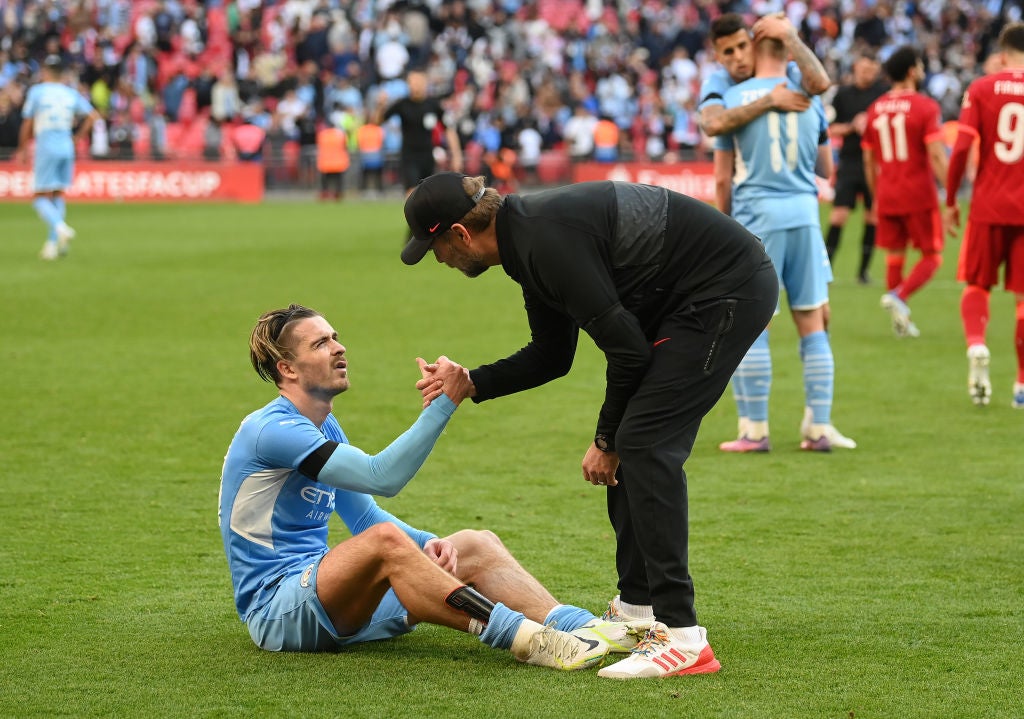 Jack Grealish started only one of City’s four games against Liverpool and Atletico this month