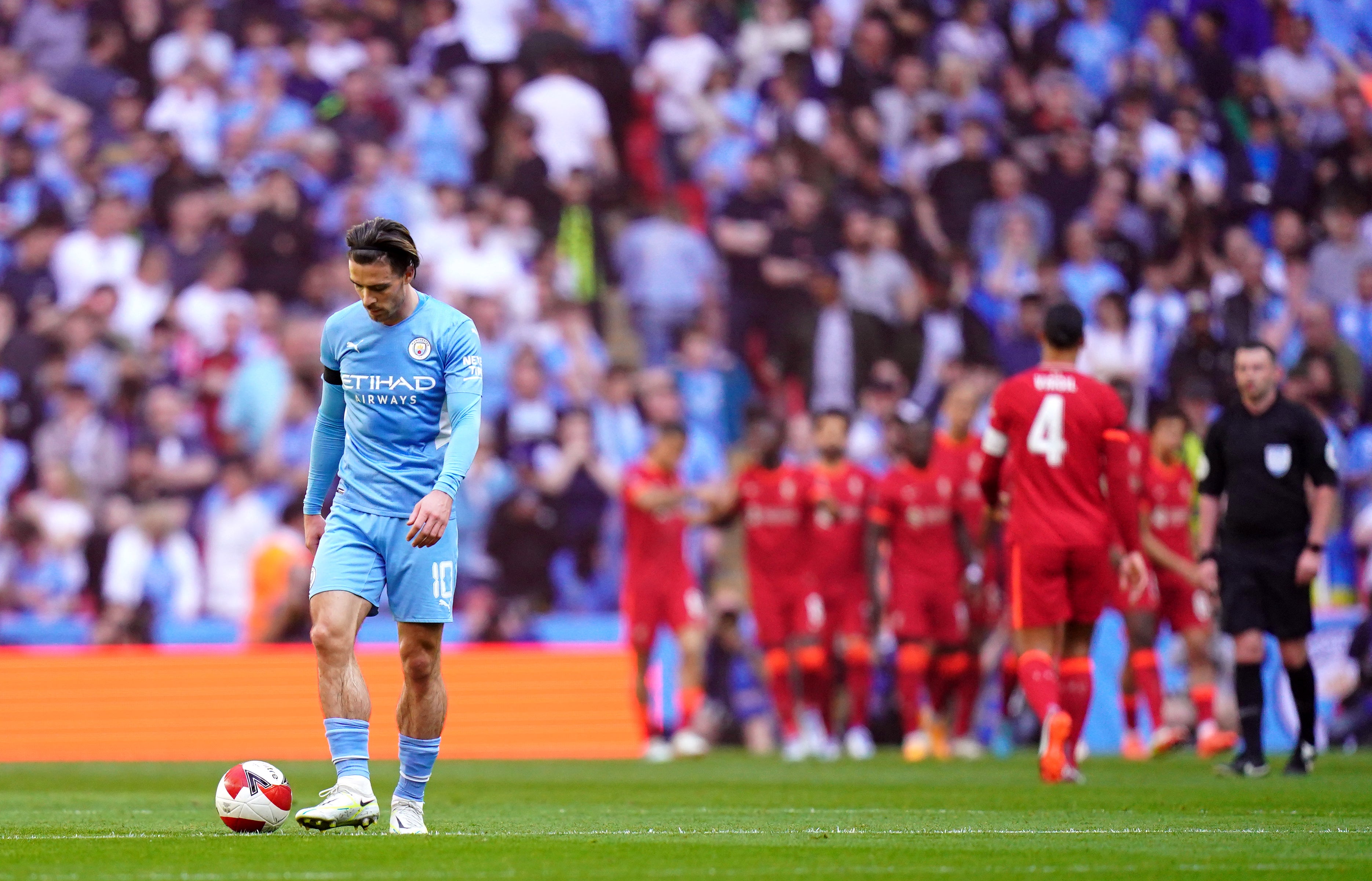 Jack Grealish has urged Manchester City to refocus after their FA Cup semi-final defeat (Adam Davy/PA)