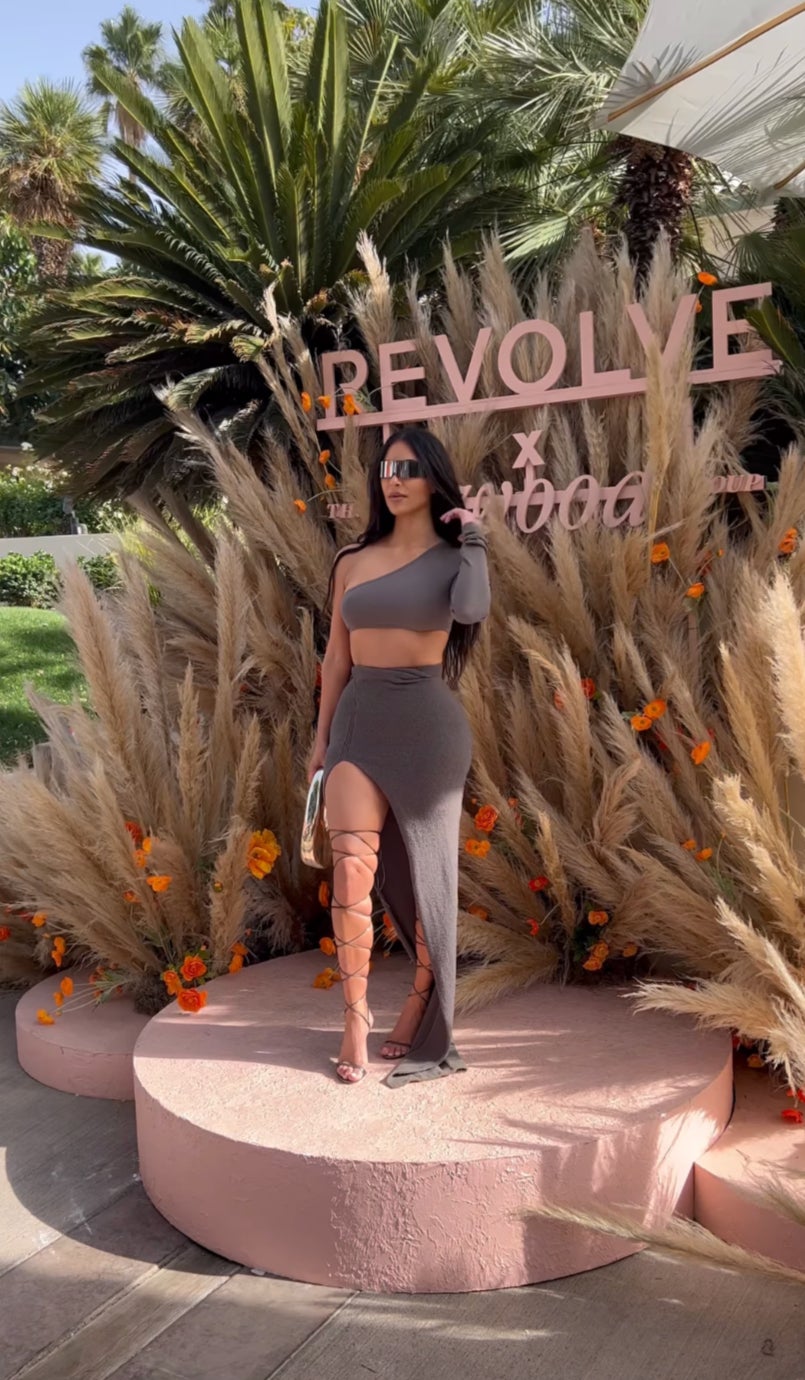 Kardashian wore a grey ensemble from Rick Owens