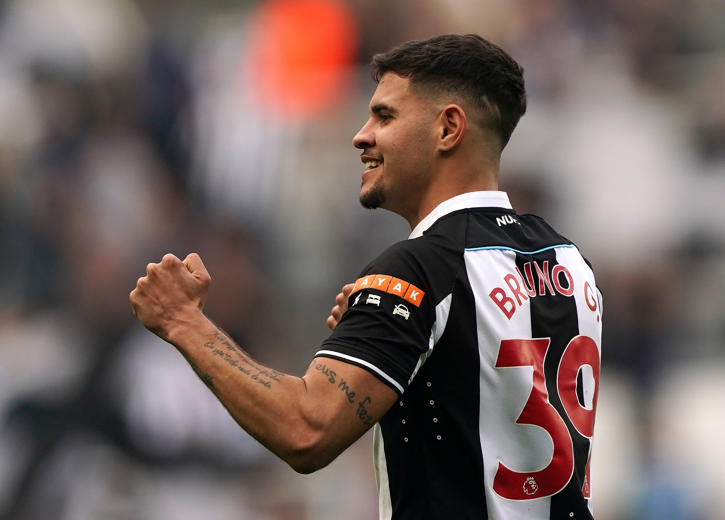 Newcastle’s Bruno Guimaraes enhanced his growing reputation with a match-winning double against Leicester (Owen Humphreys/PA)