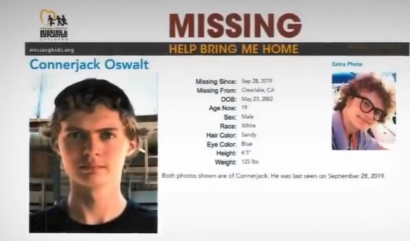 The missing person flyer for Connerjack Oswalt