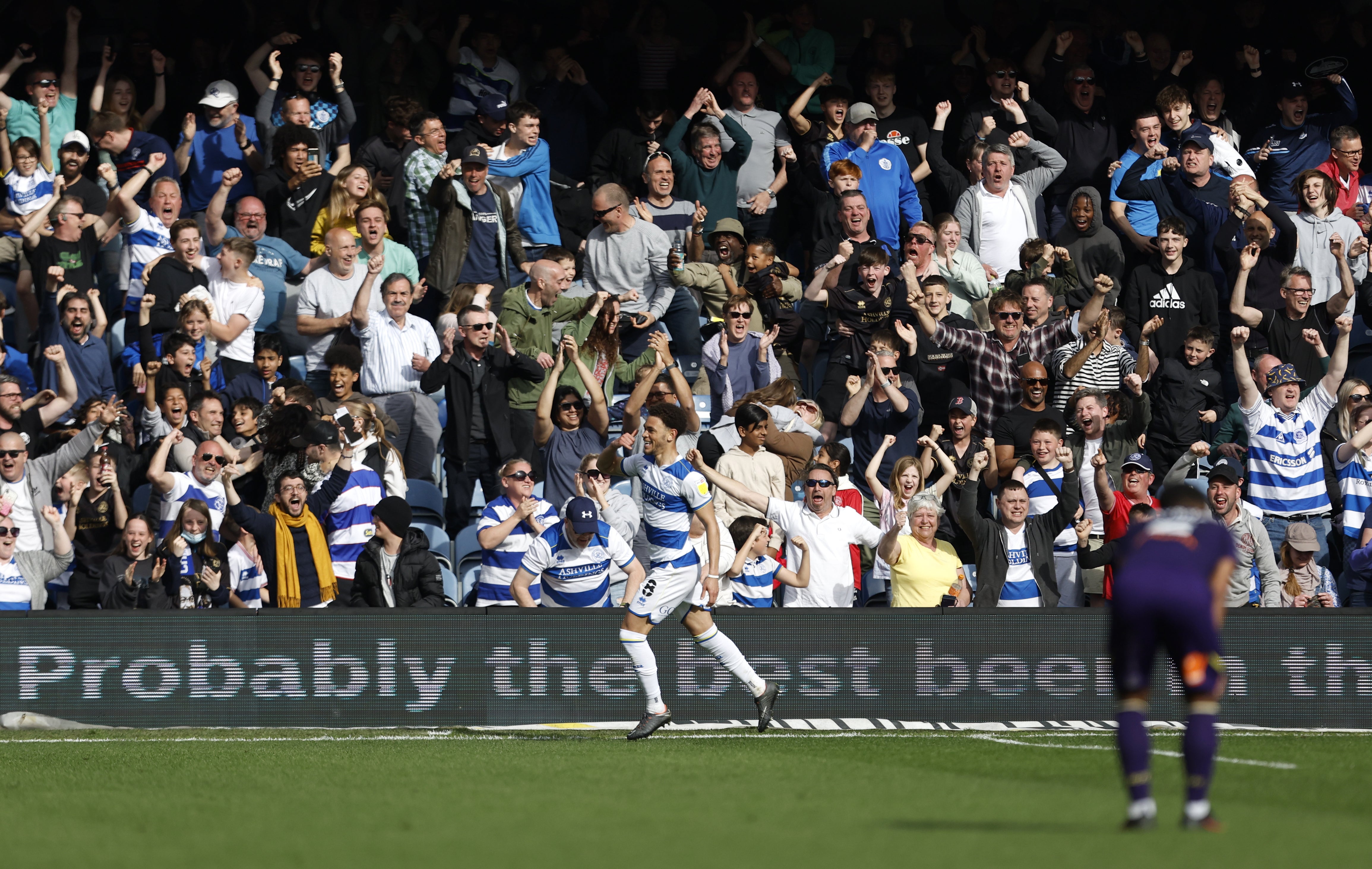 Luke Amos celebrates QPR’s late winner (Steven Paston/PA).