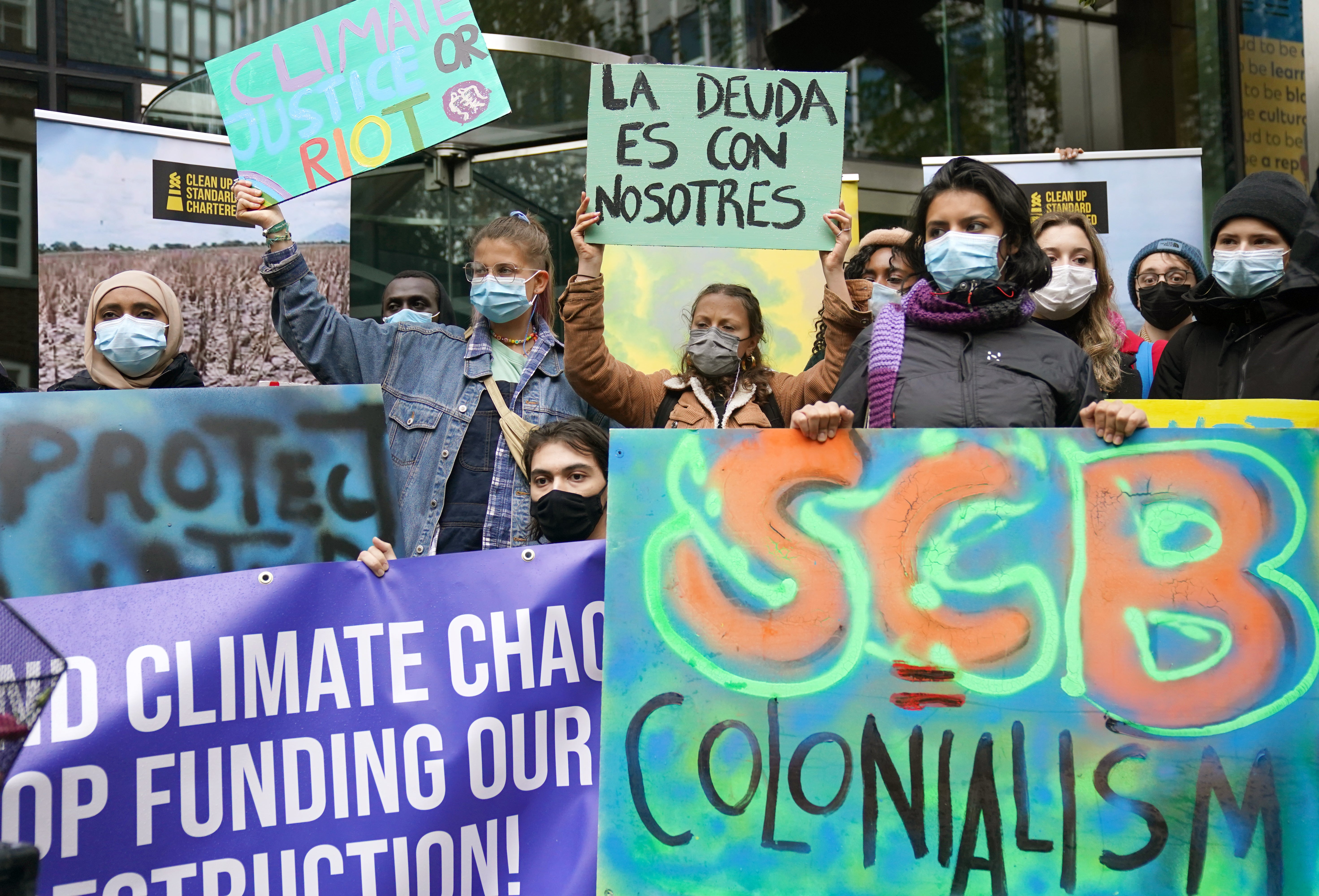 Young activists take part in the Youth Strike to Defund Climate Chaos in London 2021.