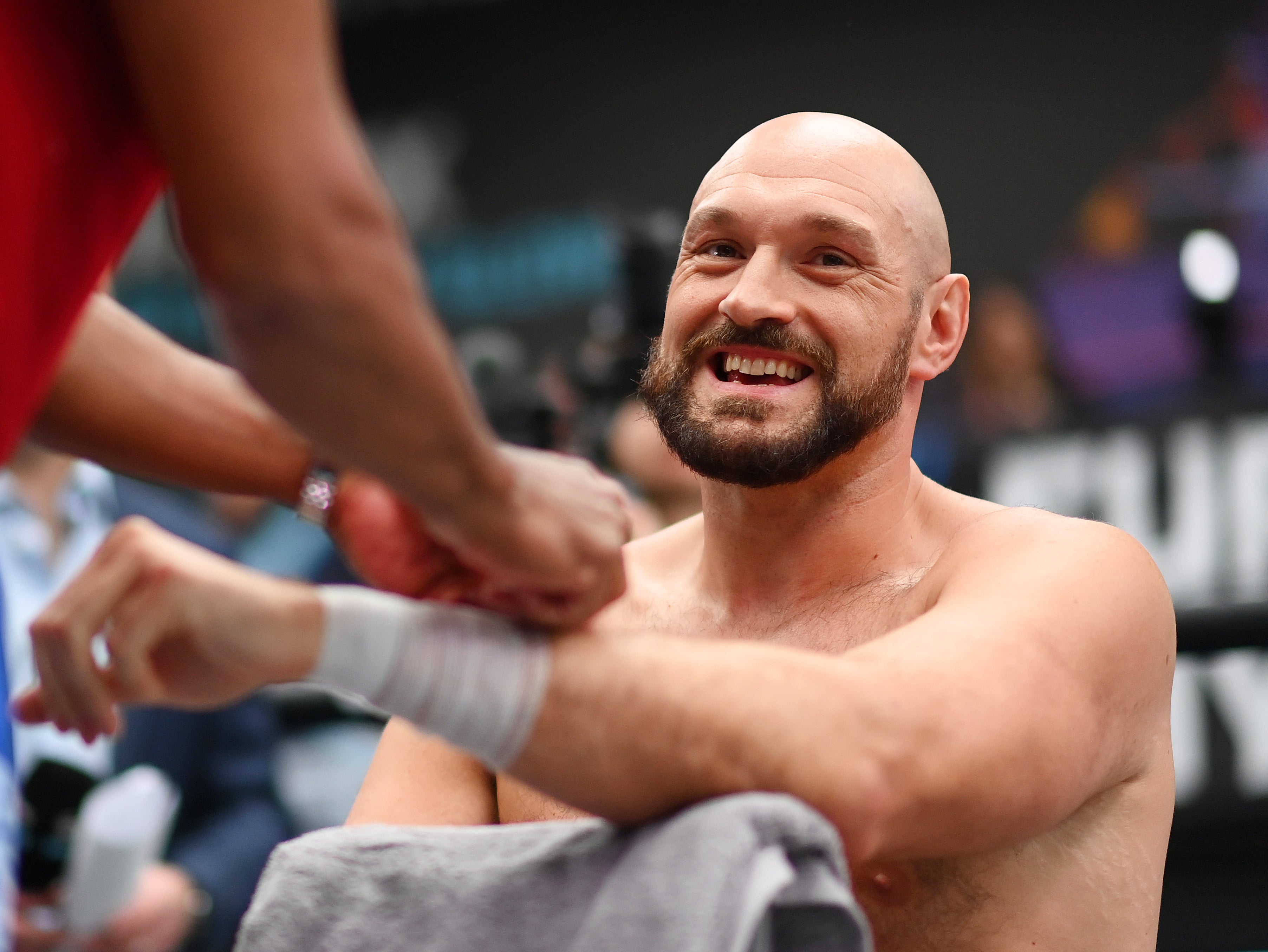 Tyson Fury before beginning his open workout