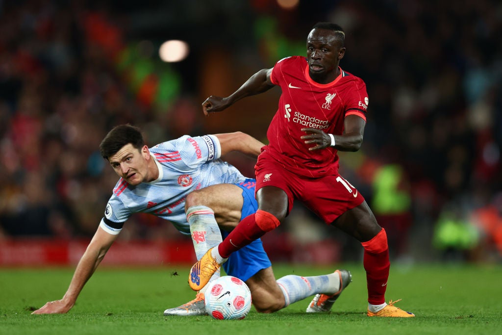 Mane escapes the attention of Harry Maguire at Anfield