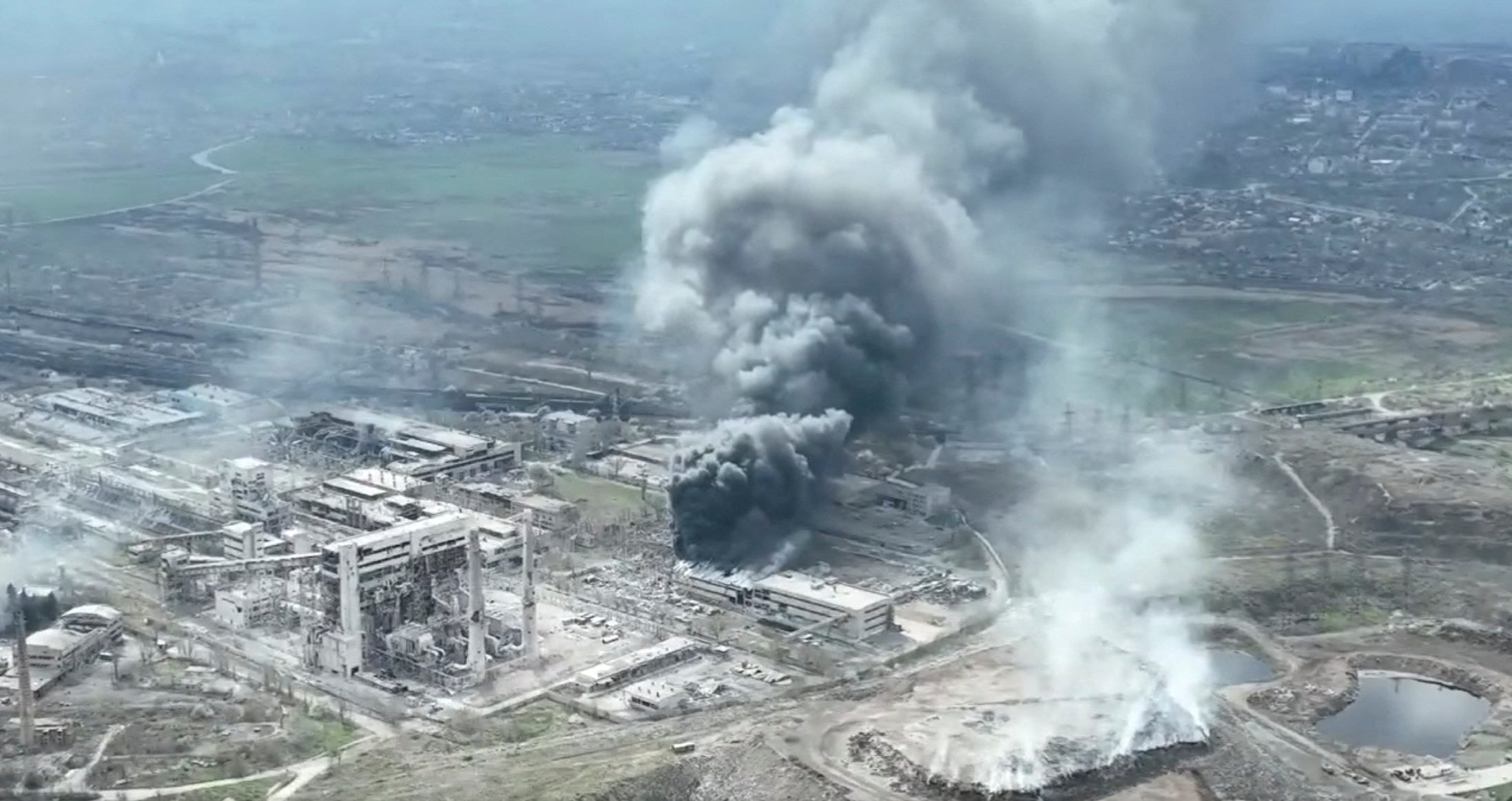 Smoke rises above Azovstal steelworks, in Mariupol, Ukraine