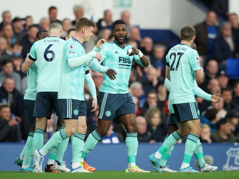 Leicester celebrate Harvey Barnes’s goal