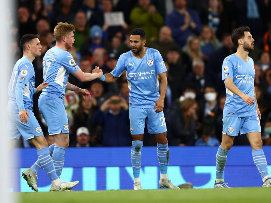 Riyad Mahrez celebrates opening the scoring