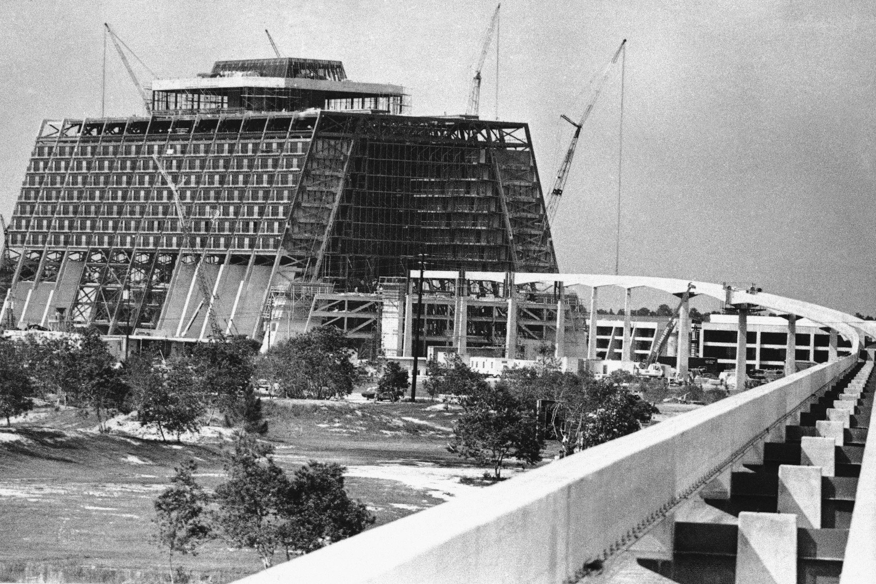 Disney World’s monorail is pictured under construction in 1971.