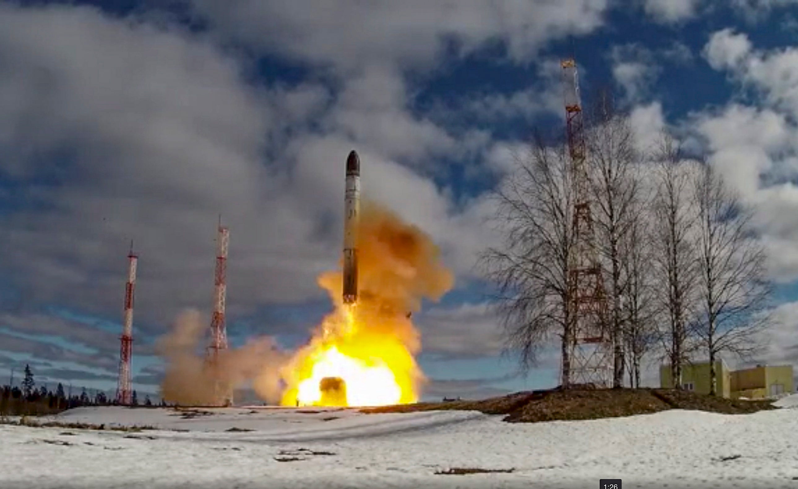 The launch of Russia’s new ‘Sarmat’ or ‘Satan II’ intercontinental ballistic missile from the Plesetsk Cosmodrome in Arkhangelsk on 20 April 2022