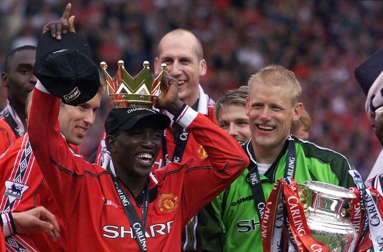 Peter Schmeichel, right, is the first goalkeeper added to the Hall of Fame (Owen Humphreys/PA)