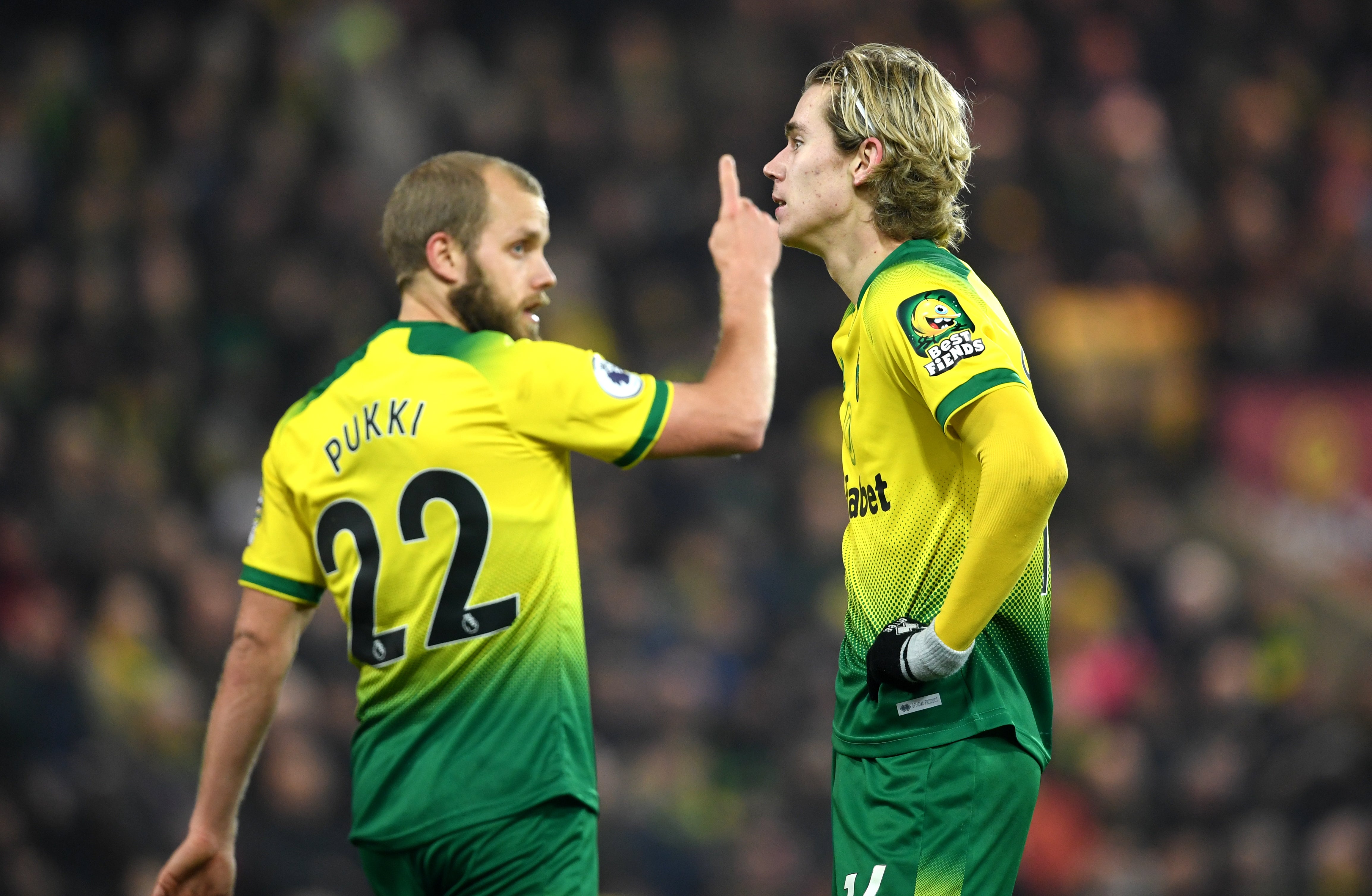 Norwich forward Teemu Pukki, left, and Todd Cantwell were both out of contract in the summer (Joe Giddens/PA)