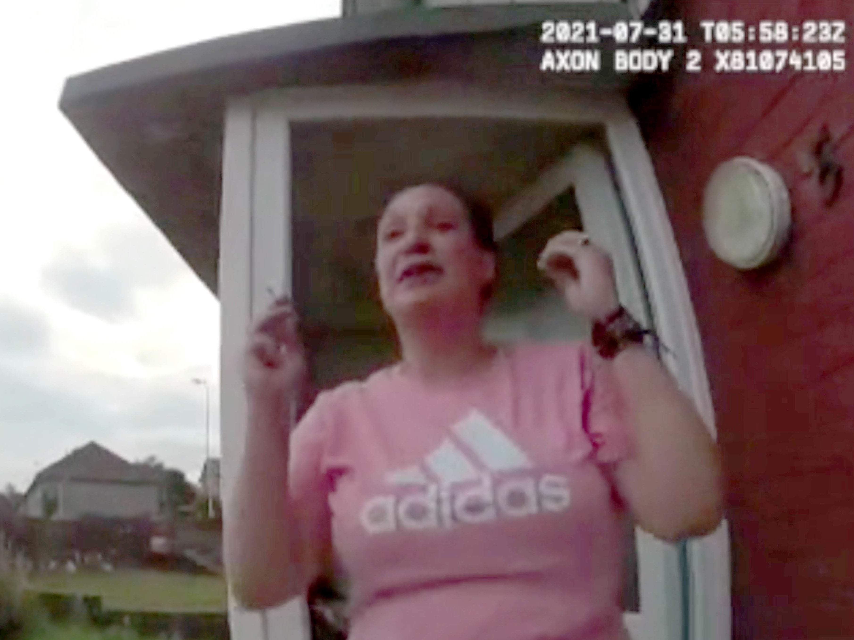 Police body-worn video footage of Logan Mwangi’s mother Angharad Williamson, 31, on the doorstep of their home hours before his body was found in a river nearby