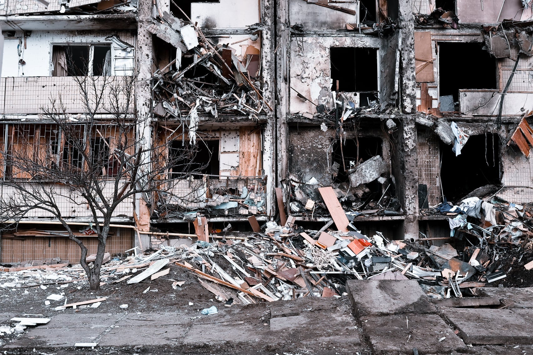 Damage to buildings in Kyiv caused by an explosion during Russia’s invasion