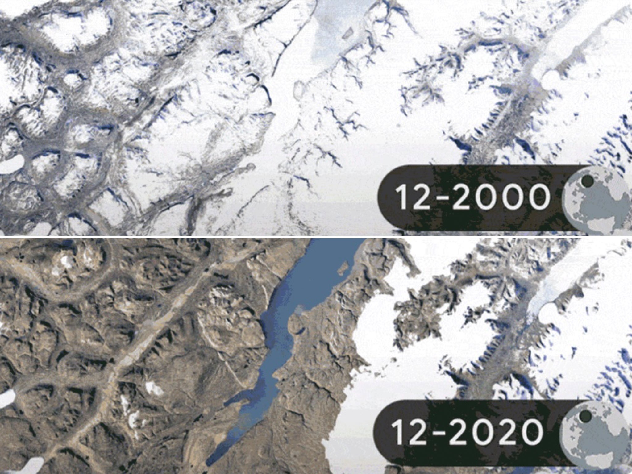 Timelapse pictures showing impact of climate change in Seremersooq, Greenland