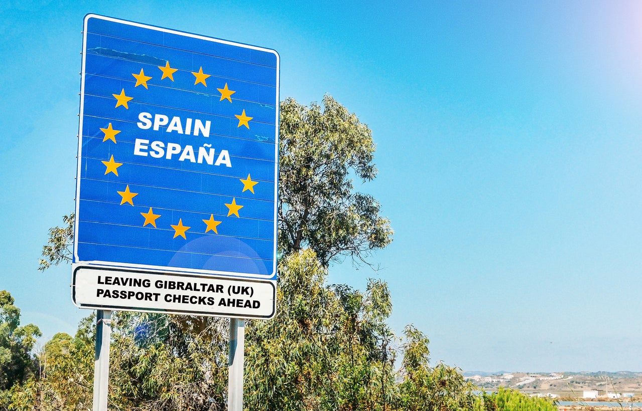 The Spanish border approached from Gibraltar