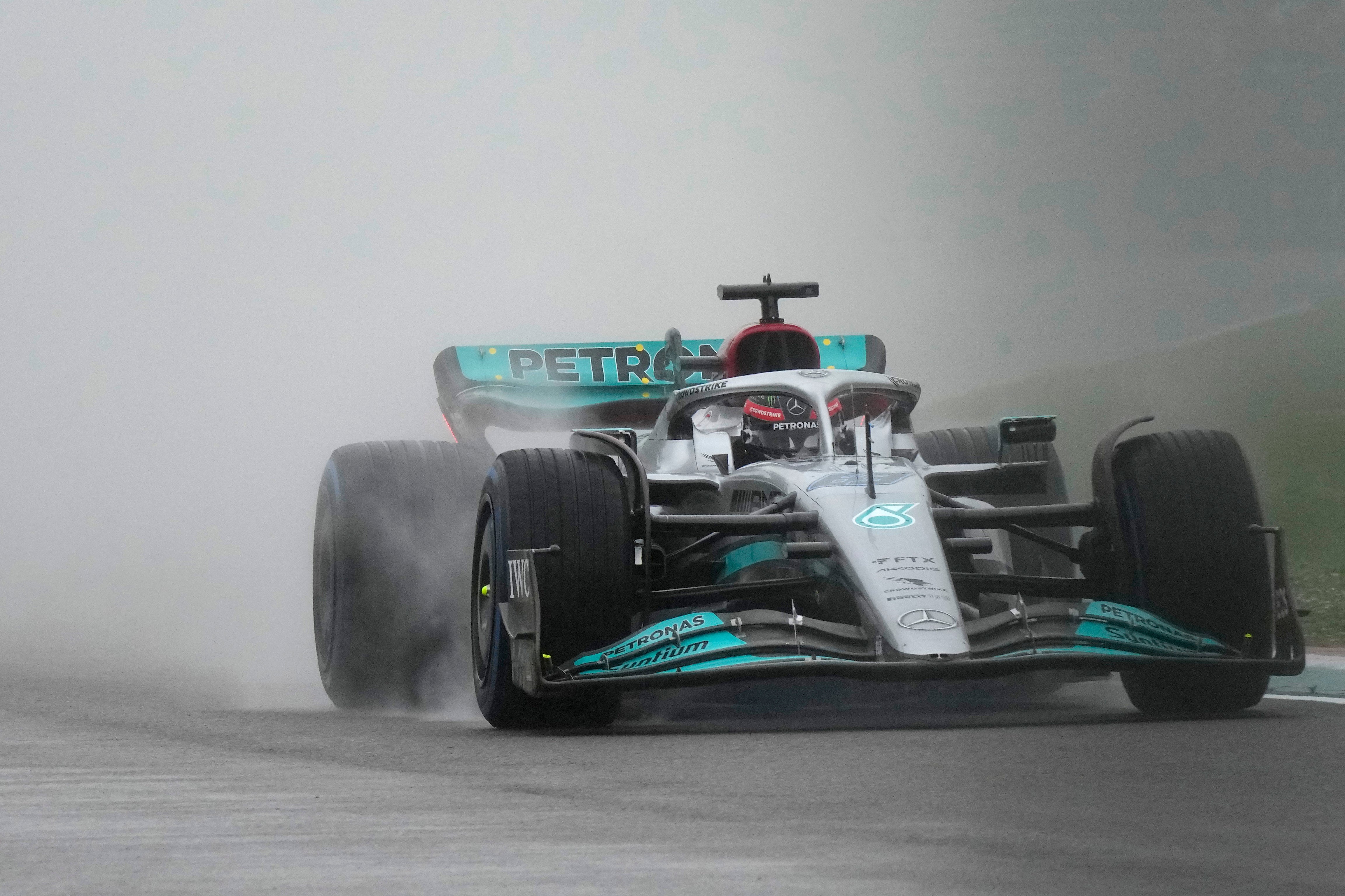 Mercedes’ George Russell during practice (Luca Bruno/AP)