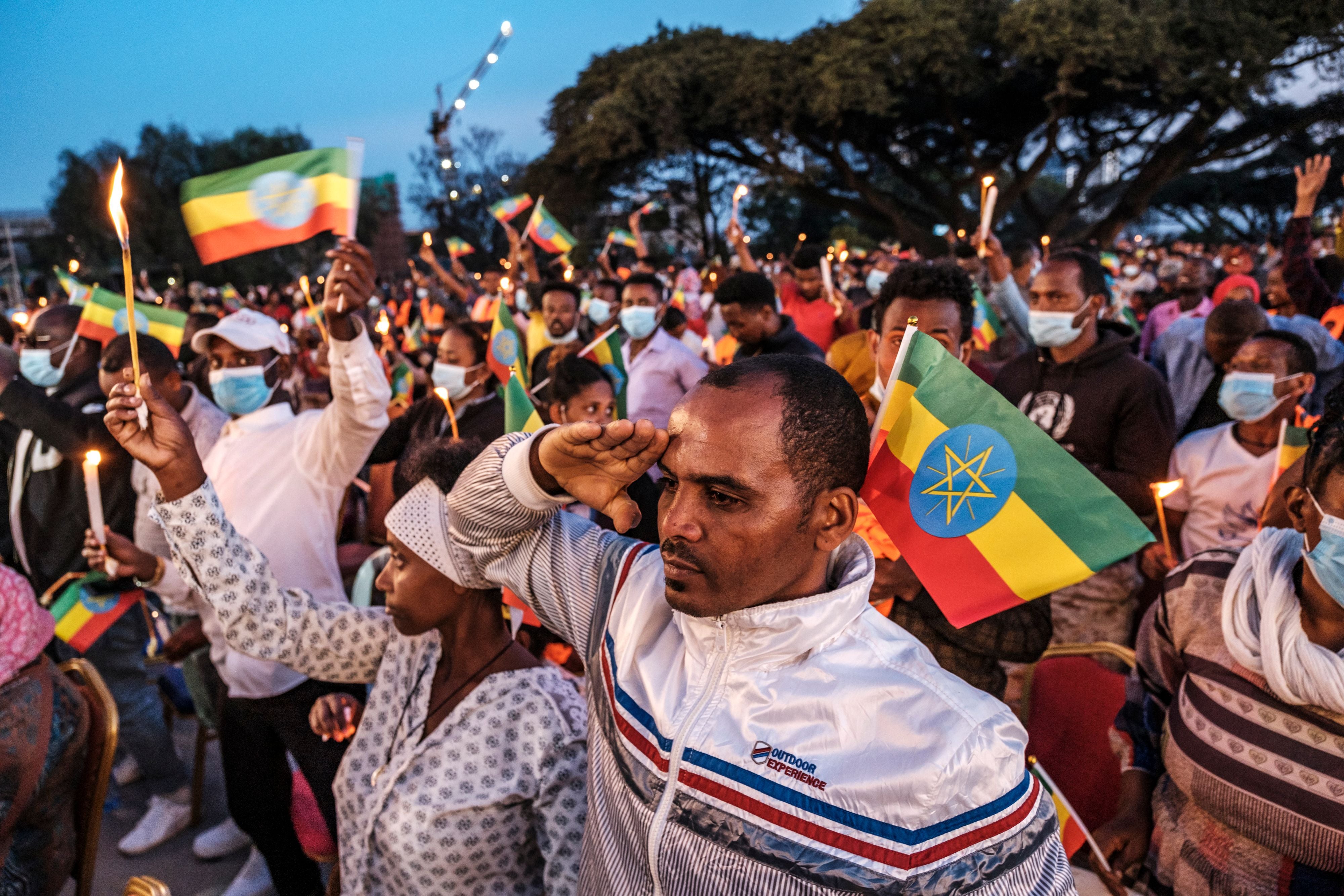 File photo: A man makes a salute during a memorial service for the victims of the Tigray conflict organised by the city administration, in Addis Ababa, in November 2021