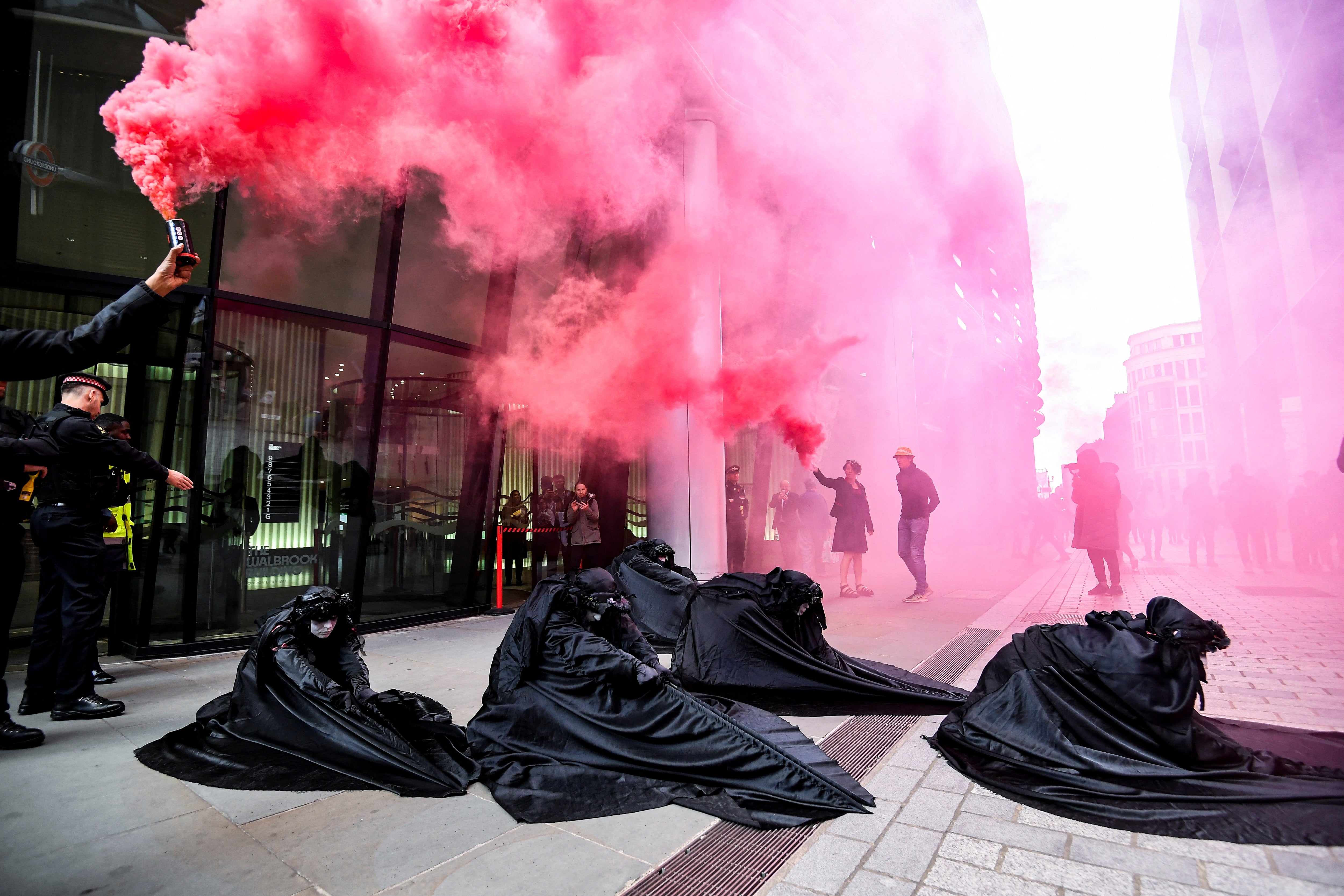 Protesters sat outsider the Vanguard offices in London