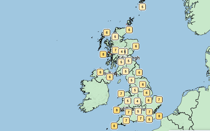 Mornings will be on the frosty side next week - as this forecast for 7am on Wednesday, April 27 shows