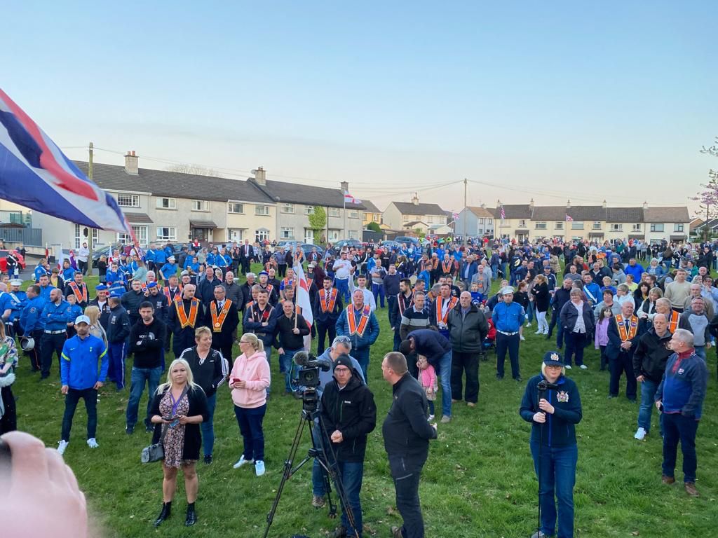 A crowd gathers at the latest anti-Northern Ireland Protocol (TUV/PA)