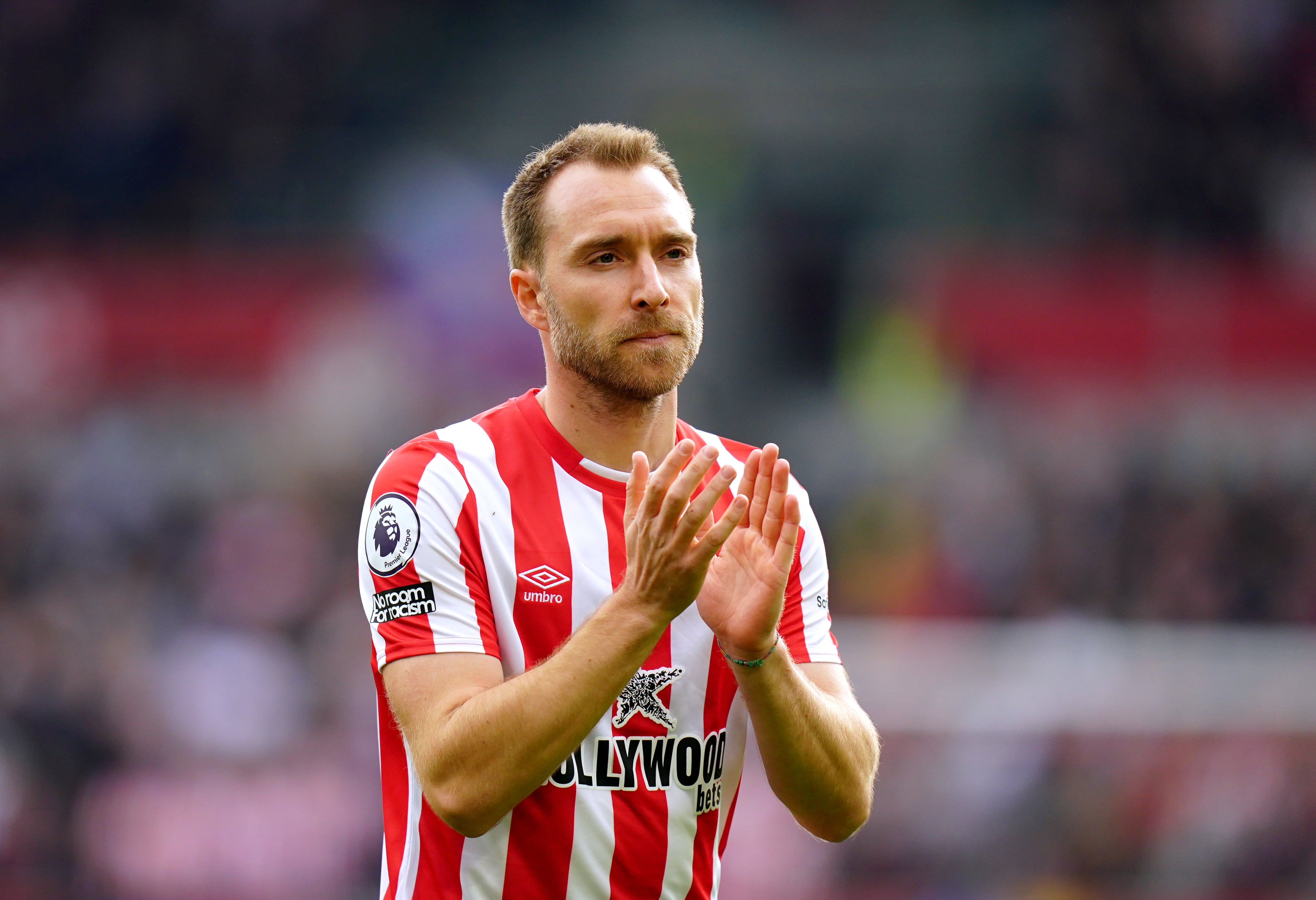 Christian Eriksen applauds the fans ahead of Brentford’s game against Tottenham (Adam Davy/PA)