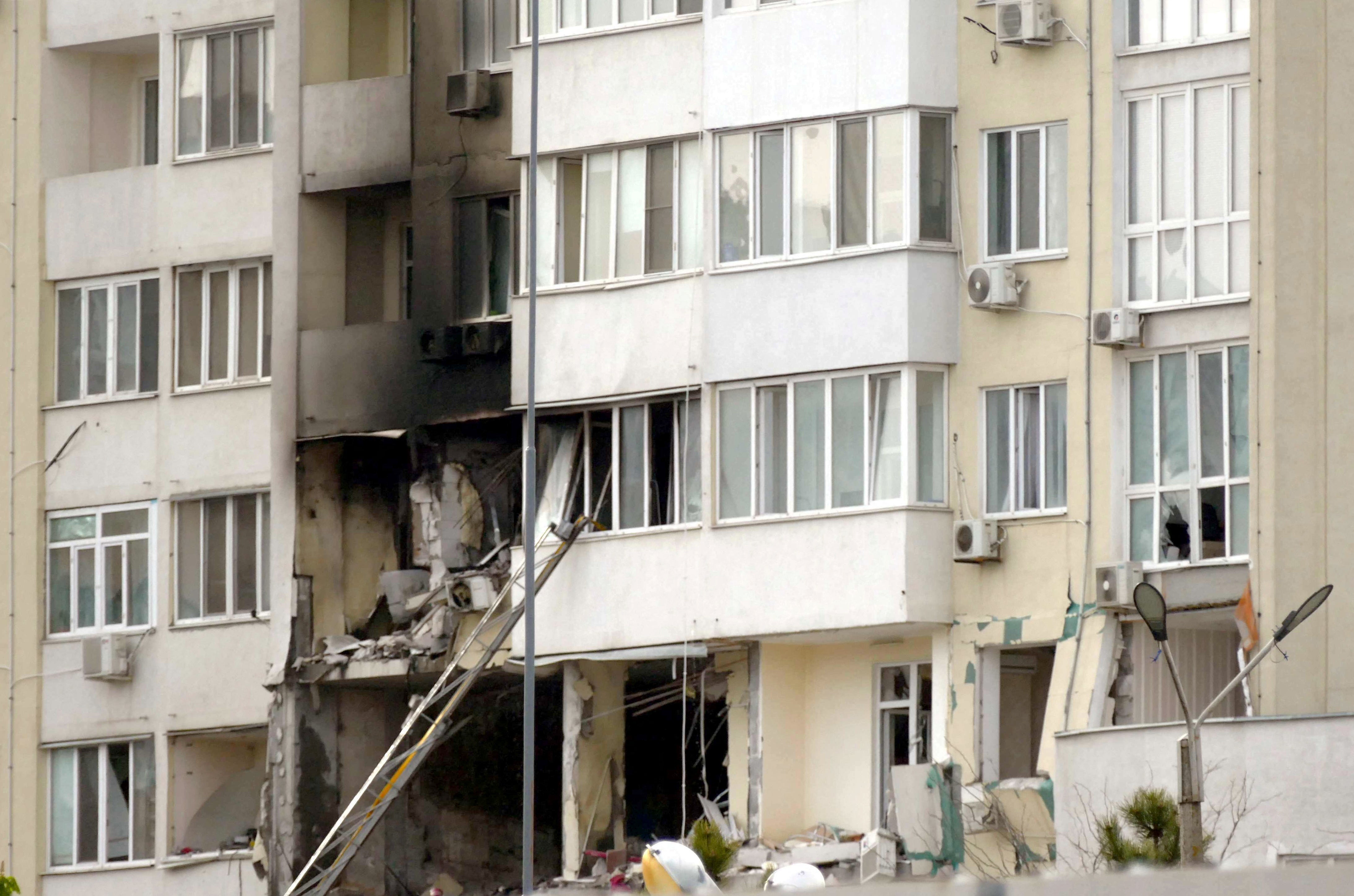 A residential building damaged by the blast as Russia’s assault continues