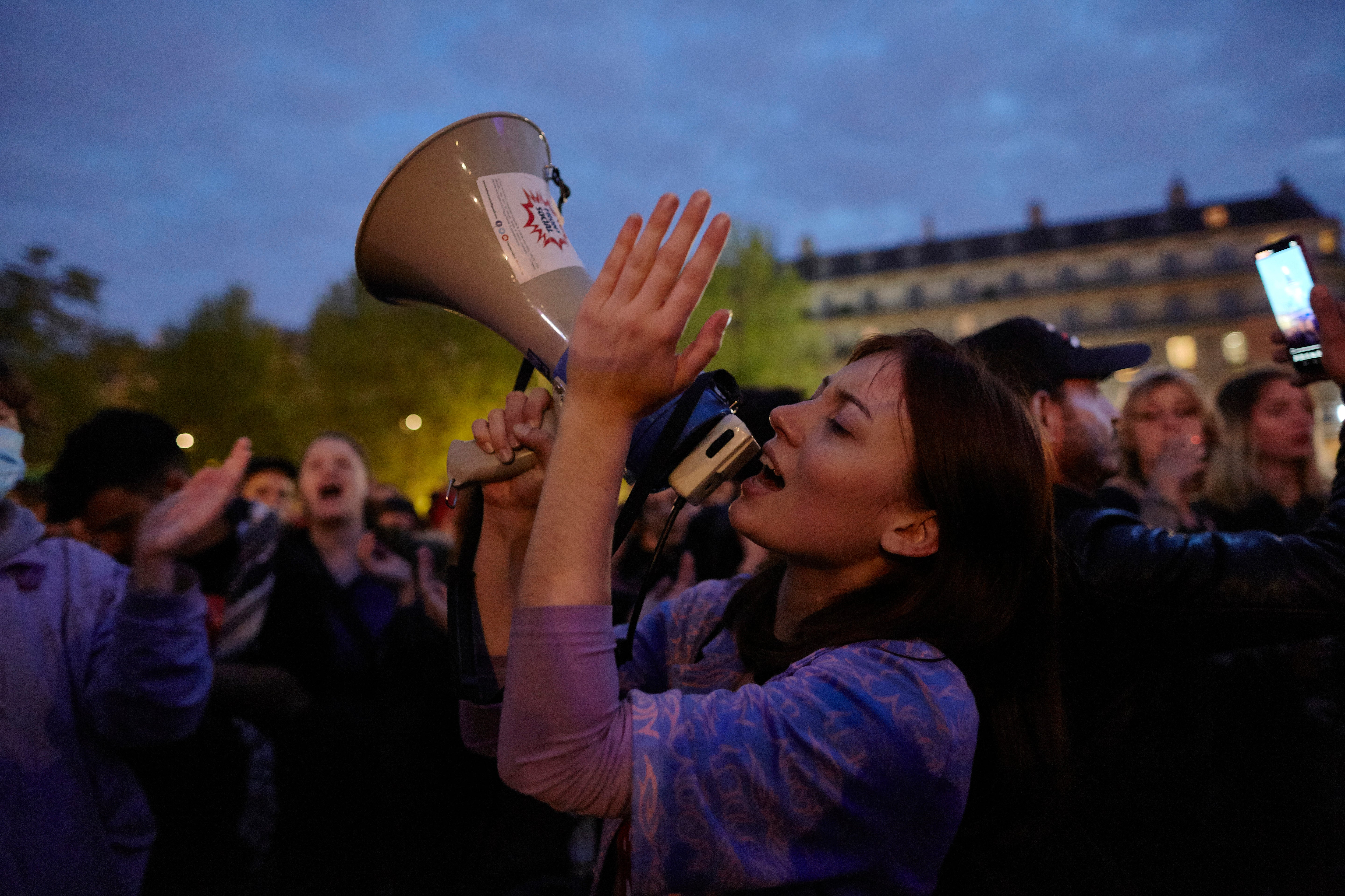 Protesters gather in Paris on election night