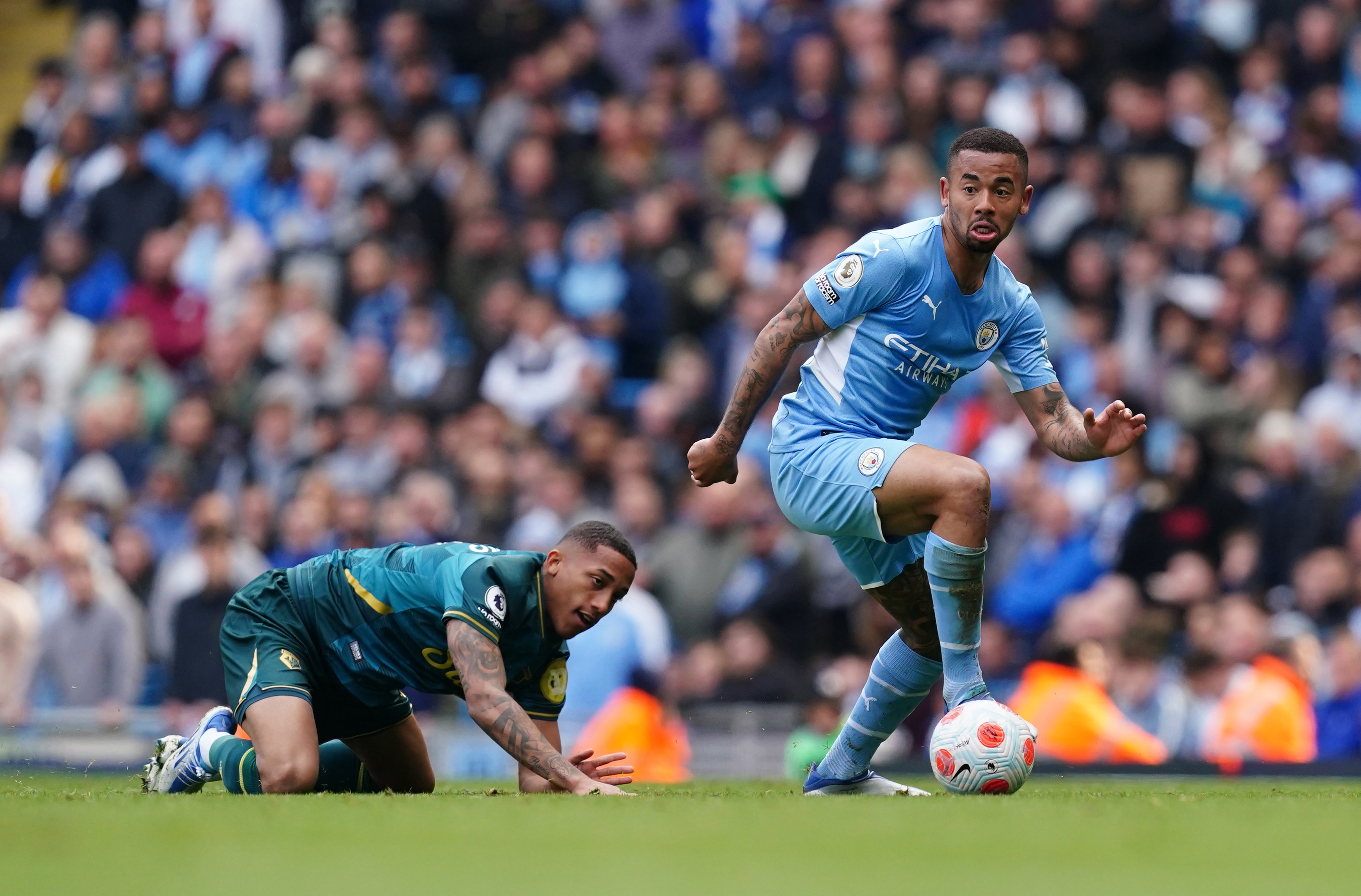 Gabriel Jesus (right) hit a rich vein of scoring form as Manchester City beat Watford (Martin Rickett/PA)